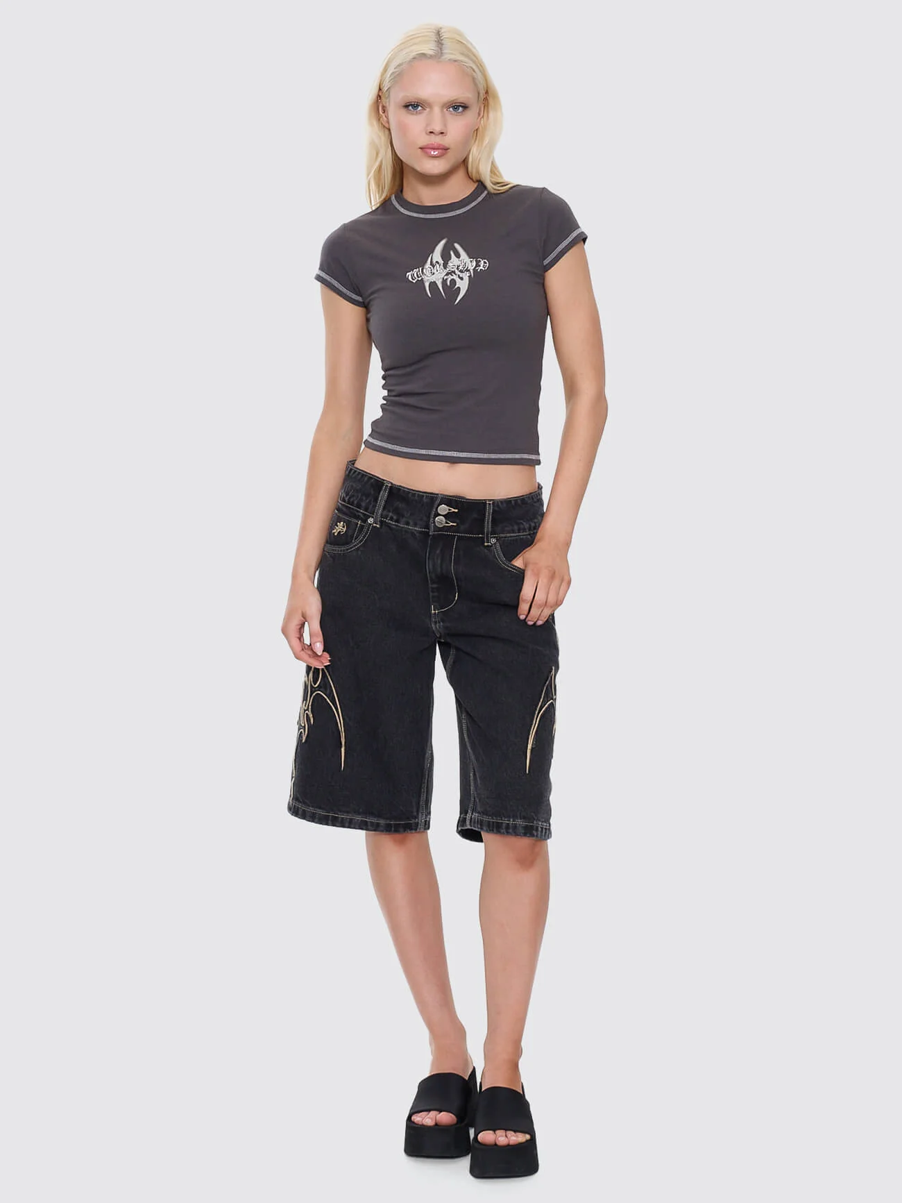 Ghosted Cap Sleeve Tee - Worn Black - Image 3