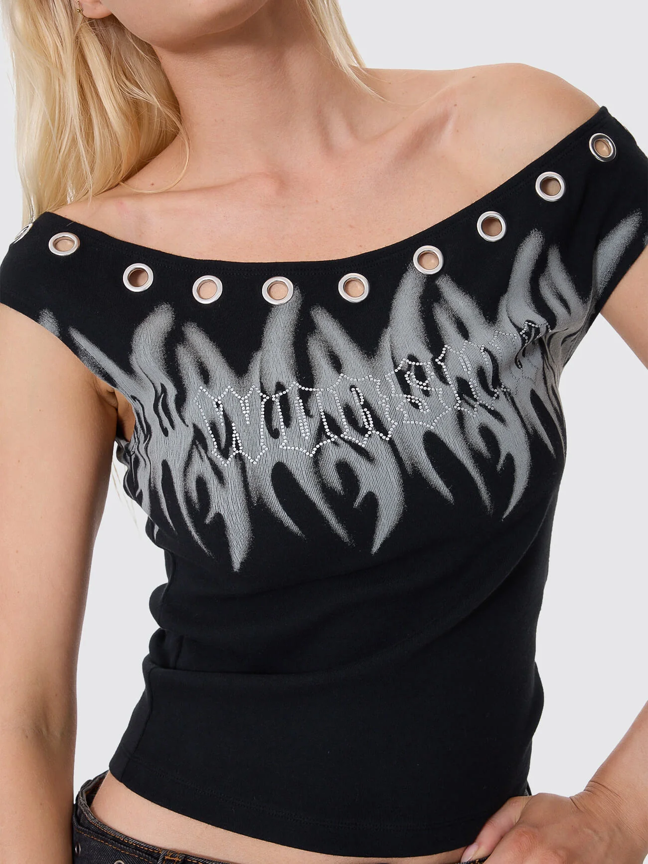 Ghosted Cold Shoulder Top - Black - Image 2