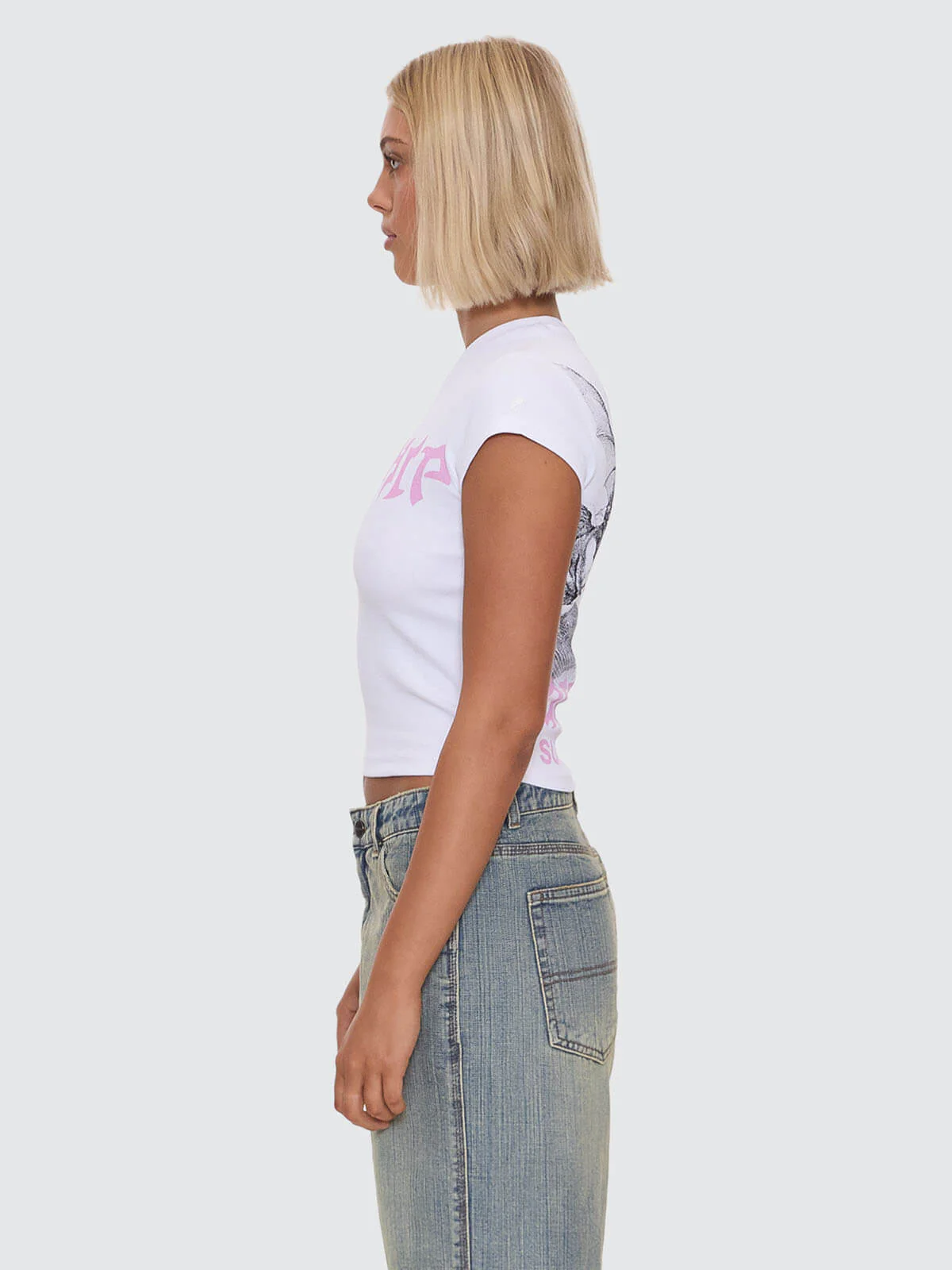 Horns Cap Sleeve Tee - White - Image 4