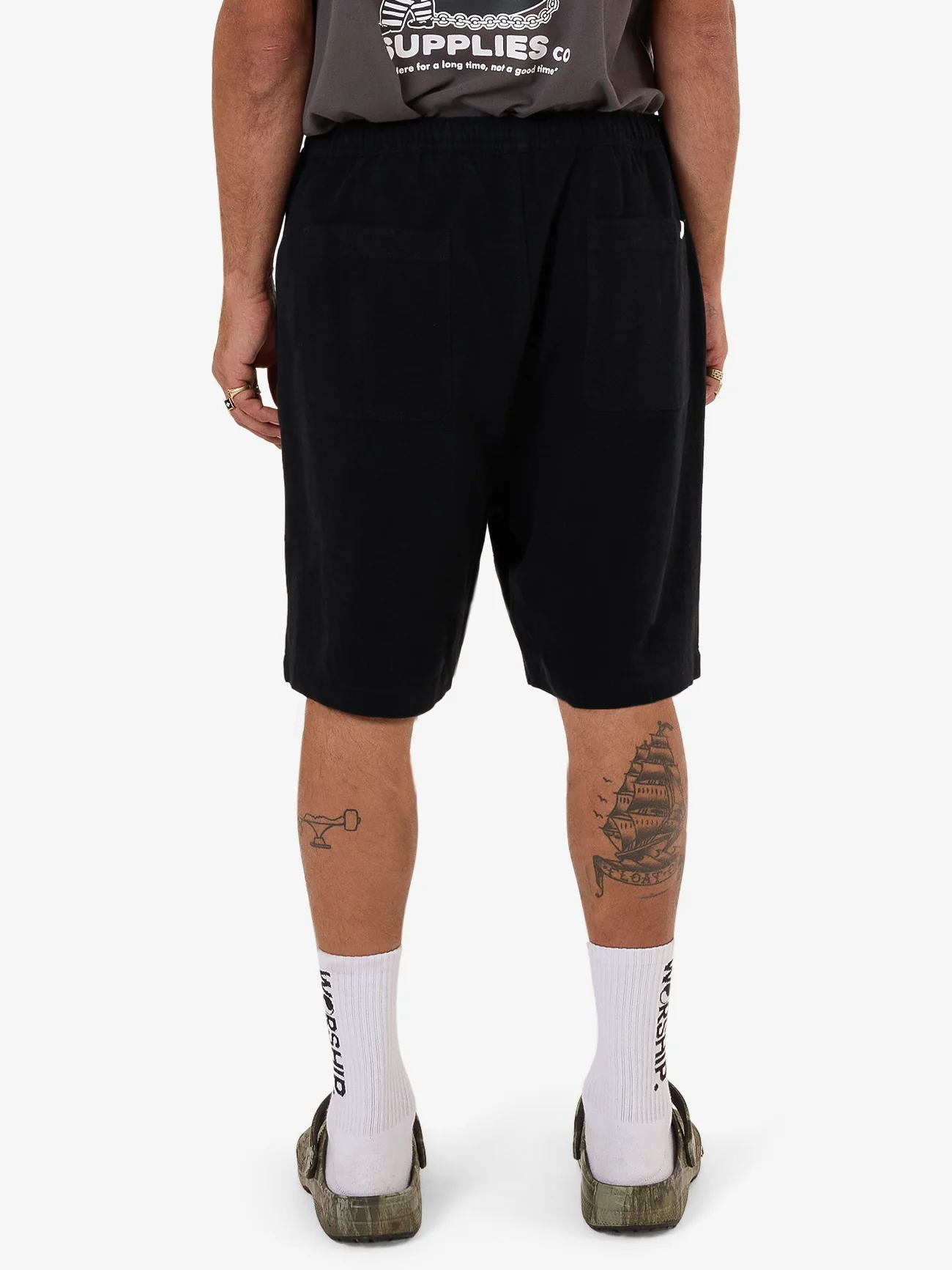 Inherit Baggy Cotton Linen Short - Black - Image 2