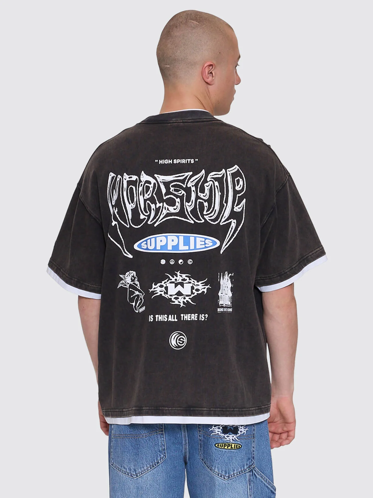 Is This It Box Fit Cropped Layer Tee - Washed Black - Image 2