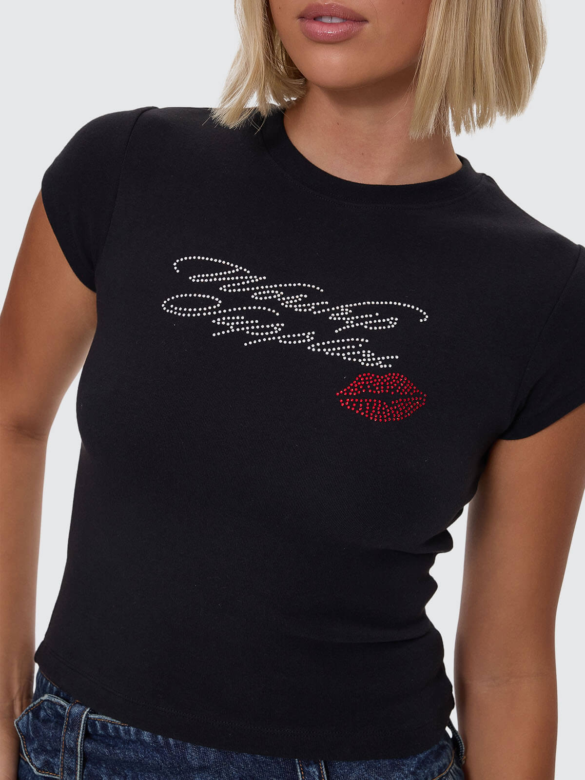 Kiss It Cap Sleeve Tee - Black - Image 2