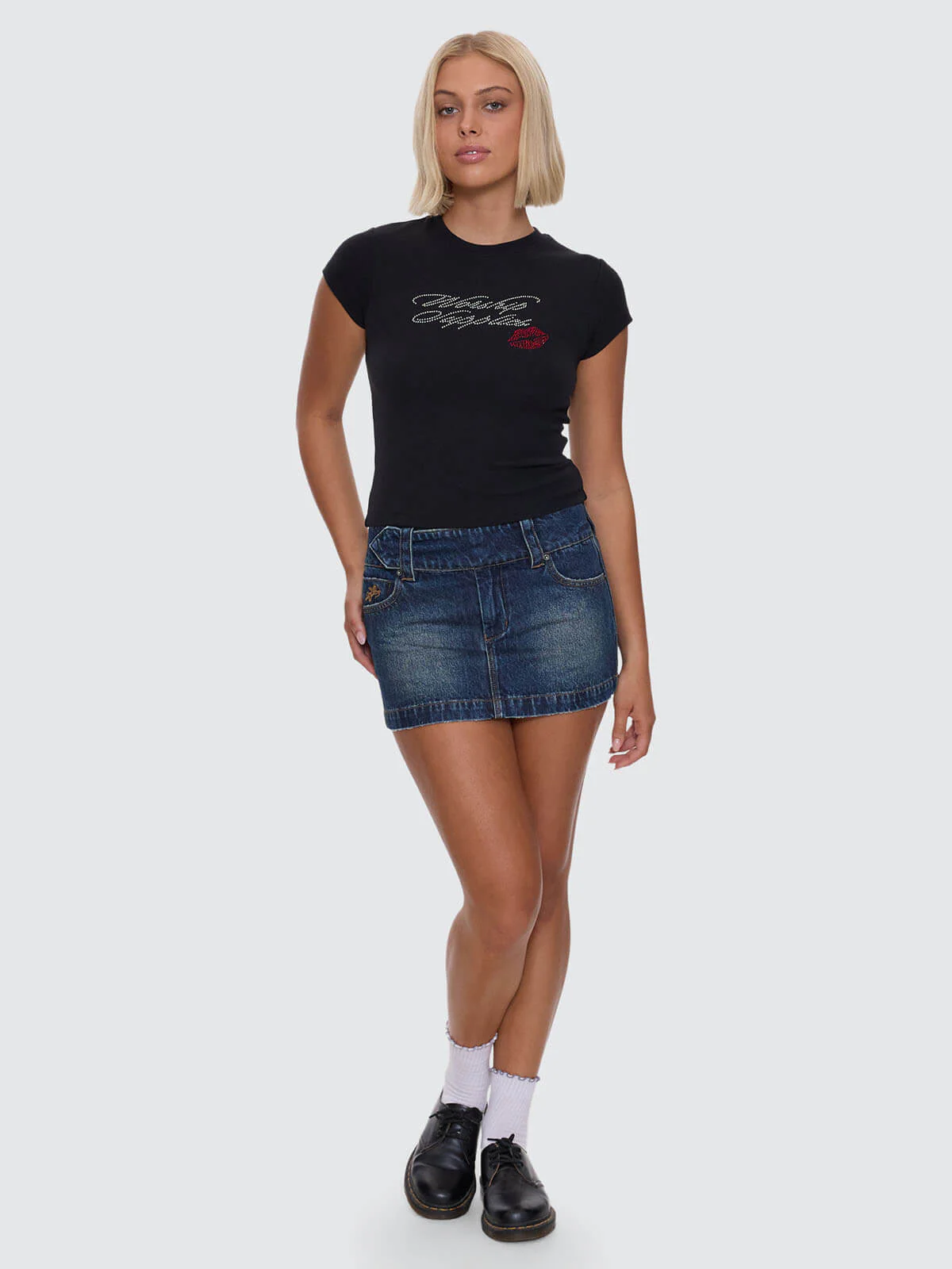 Kiss It Cap Sleeve Tee - Black - Image 3