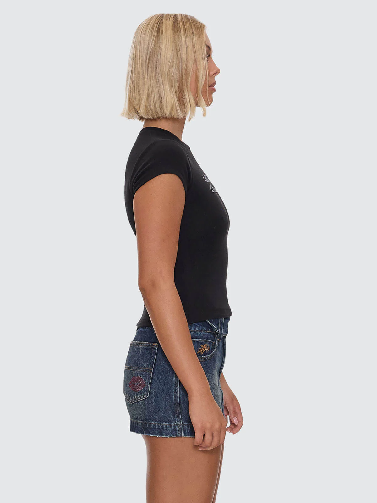 Kiss It Cap Sleeve Tee - Black - Image 6