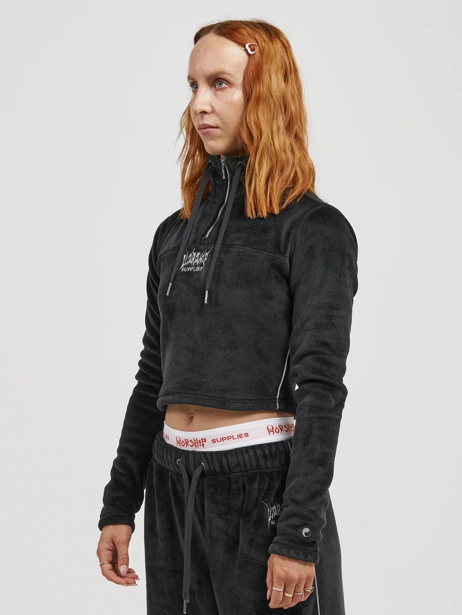 Kitty Kitty Velour 1-4 Zip Pullover - Black - Image 2