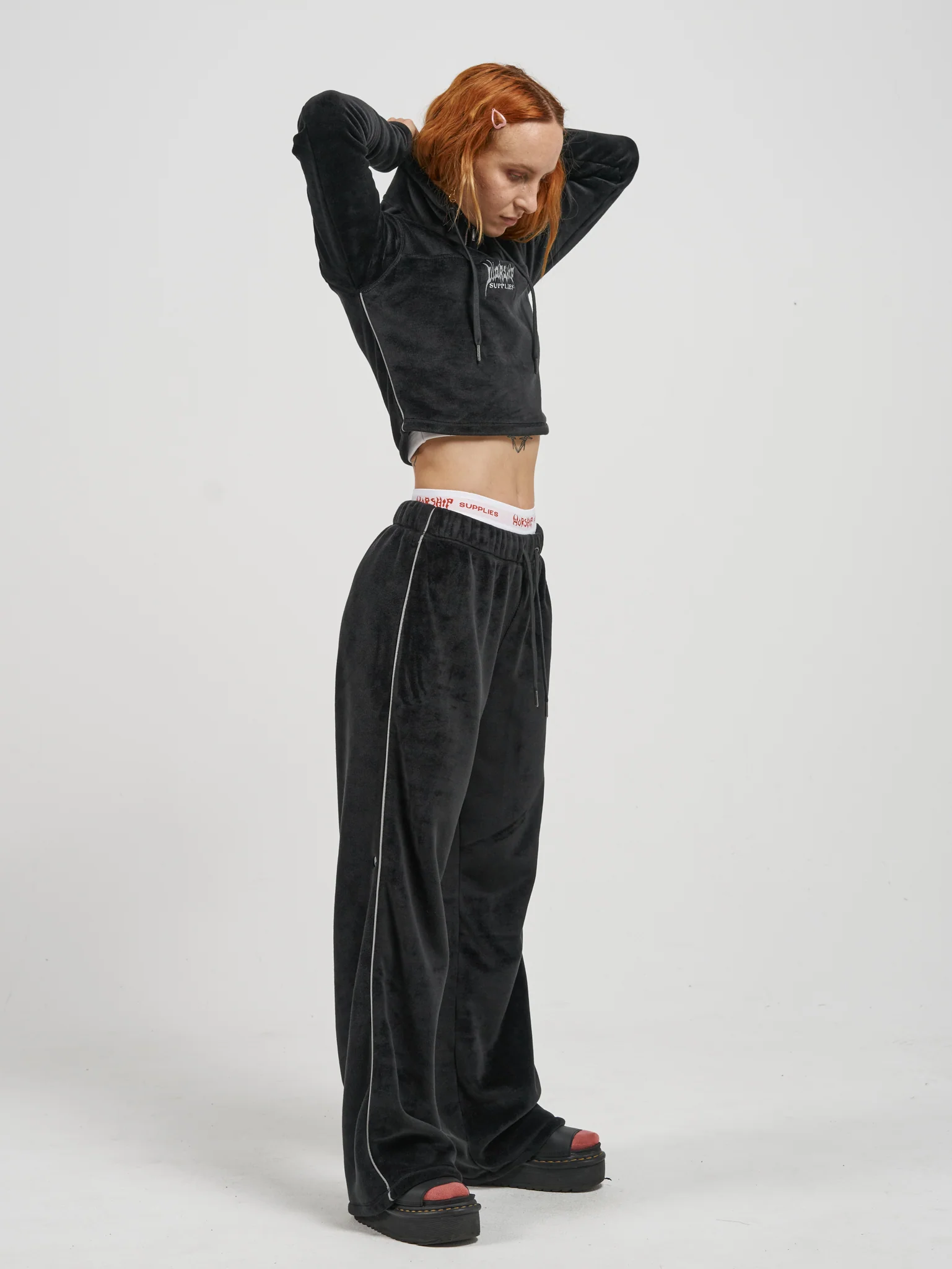 Kitty Kitty Velour 1-4 Zip Pullover - Black - Image 6