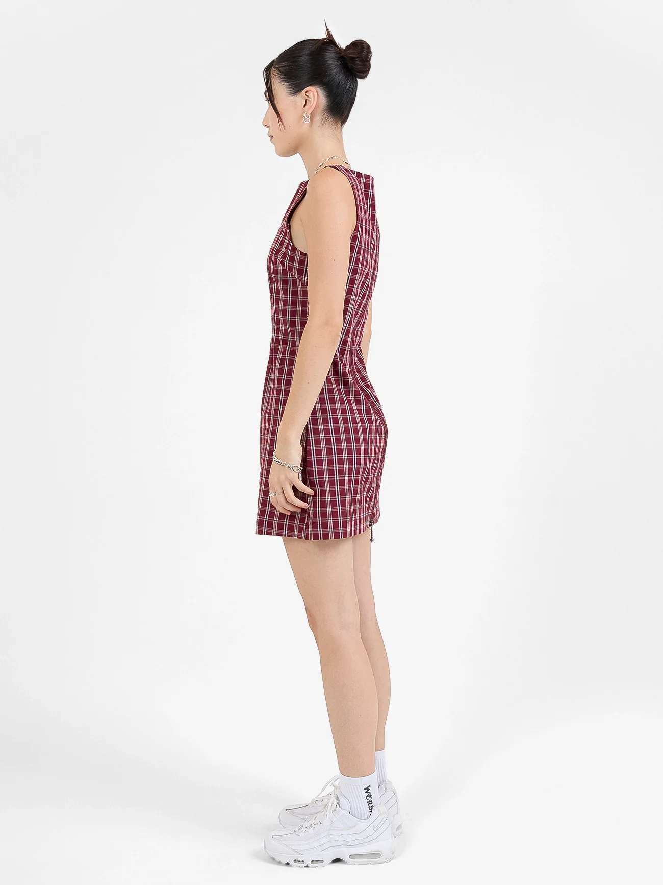 Motley Plaid Shift Dress - Wine - Image 4
