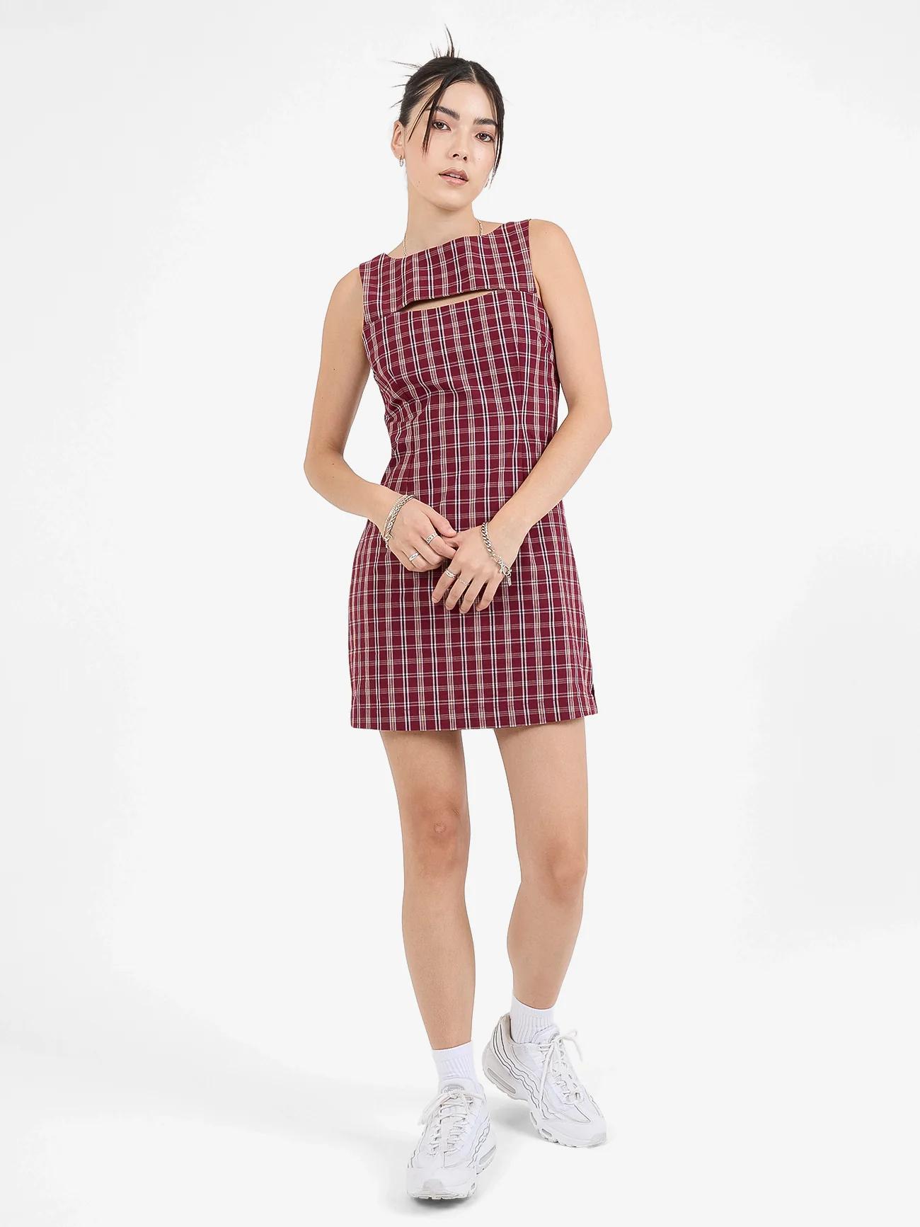 Motley Plaid Shift Dress - Wine - Image 5