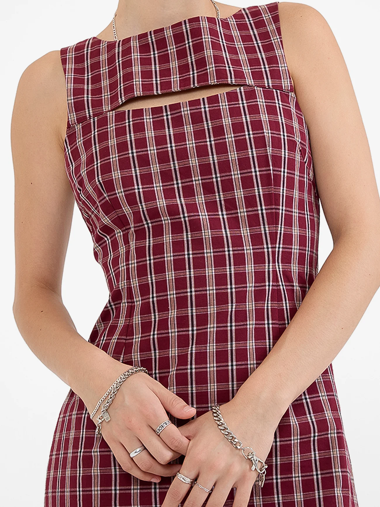 Motley Plaid Shift Dress - Wine - Image 7