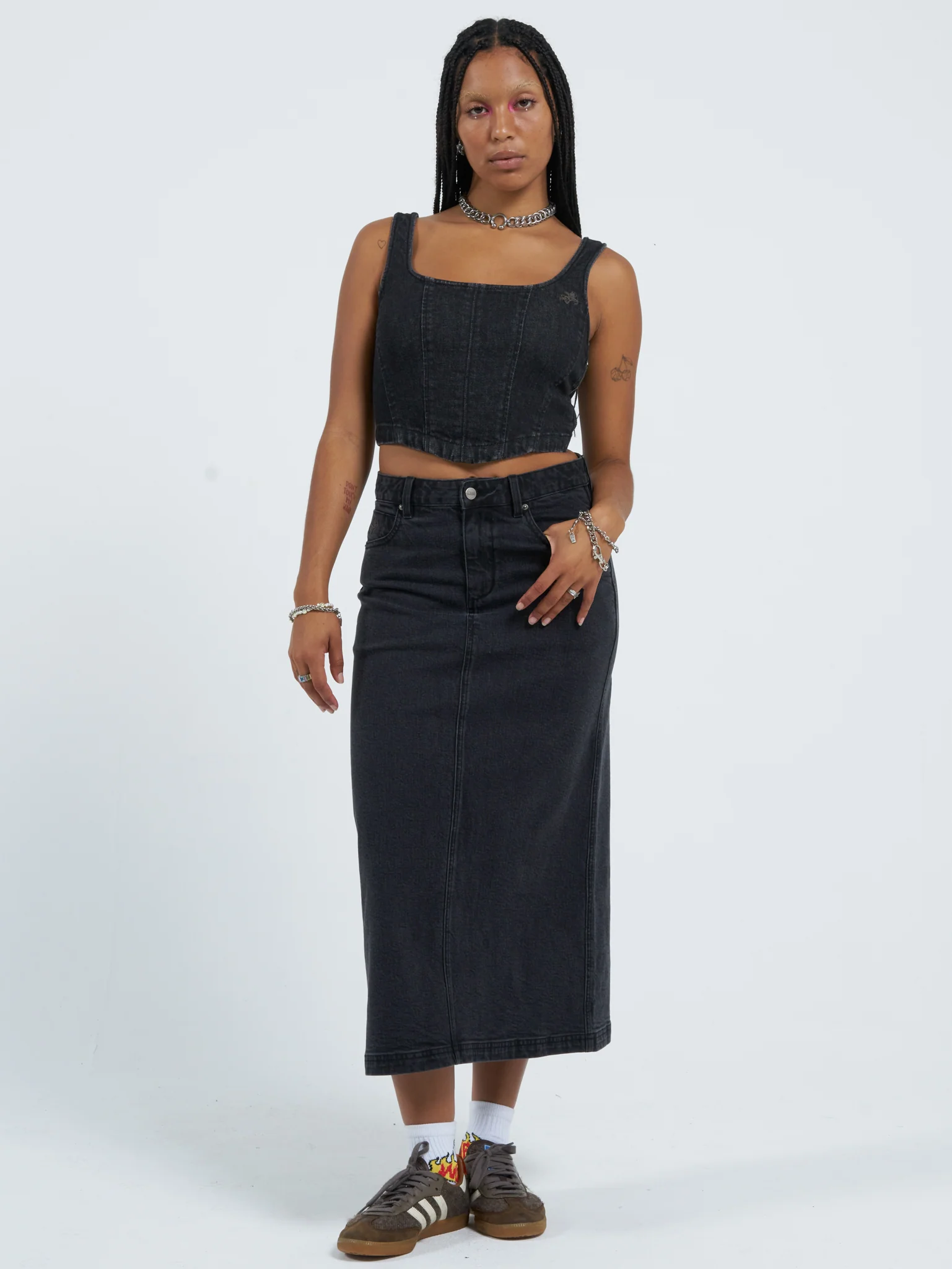 Mysteries Denim Maxi Skirt - Used Black - Image 5