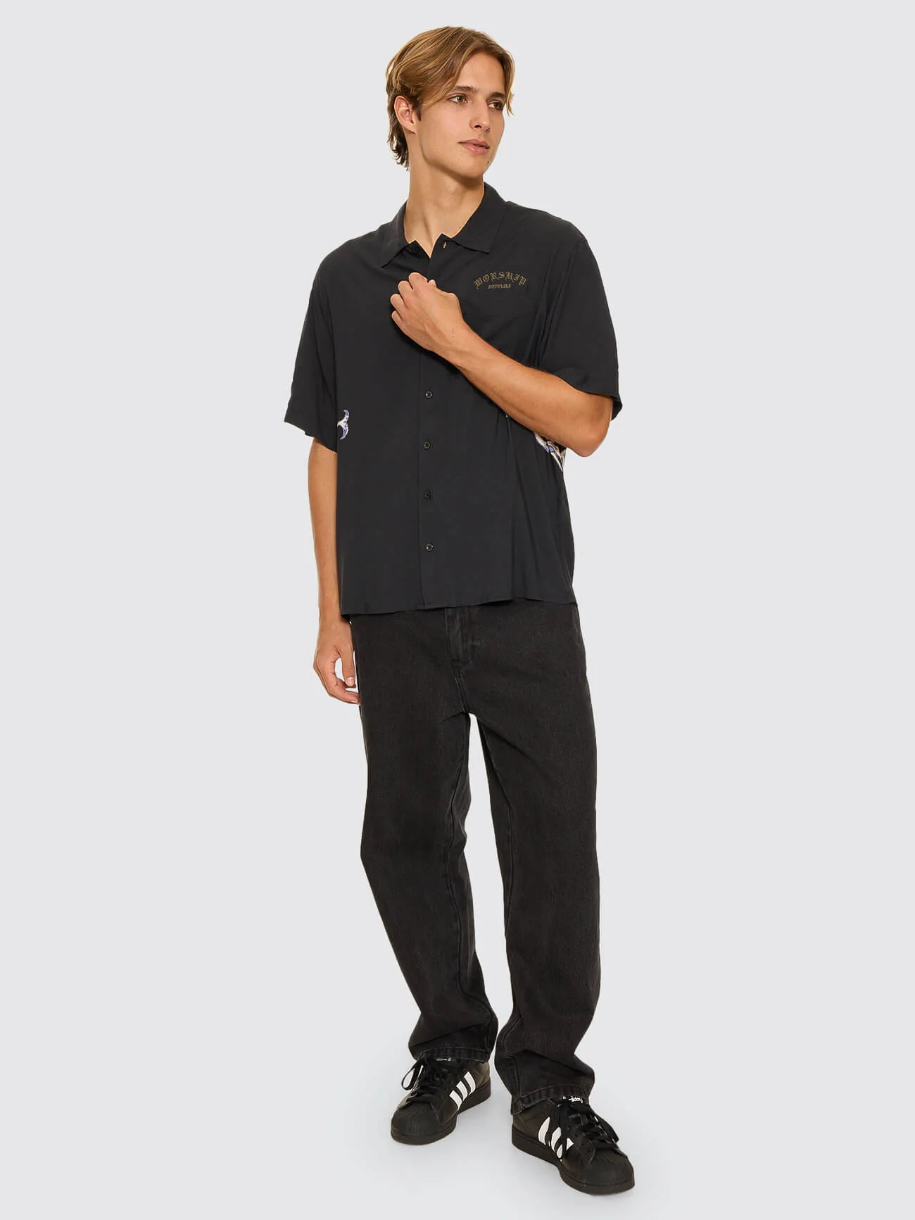 Ned Short Sleeve Shirt - Washed Black - Image 3