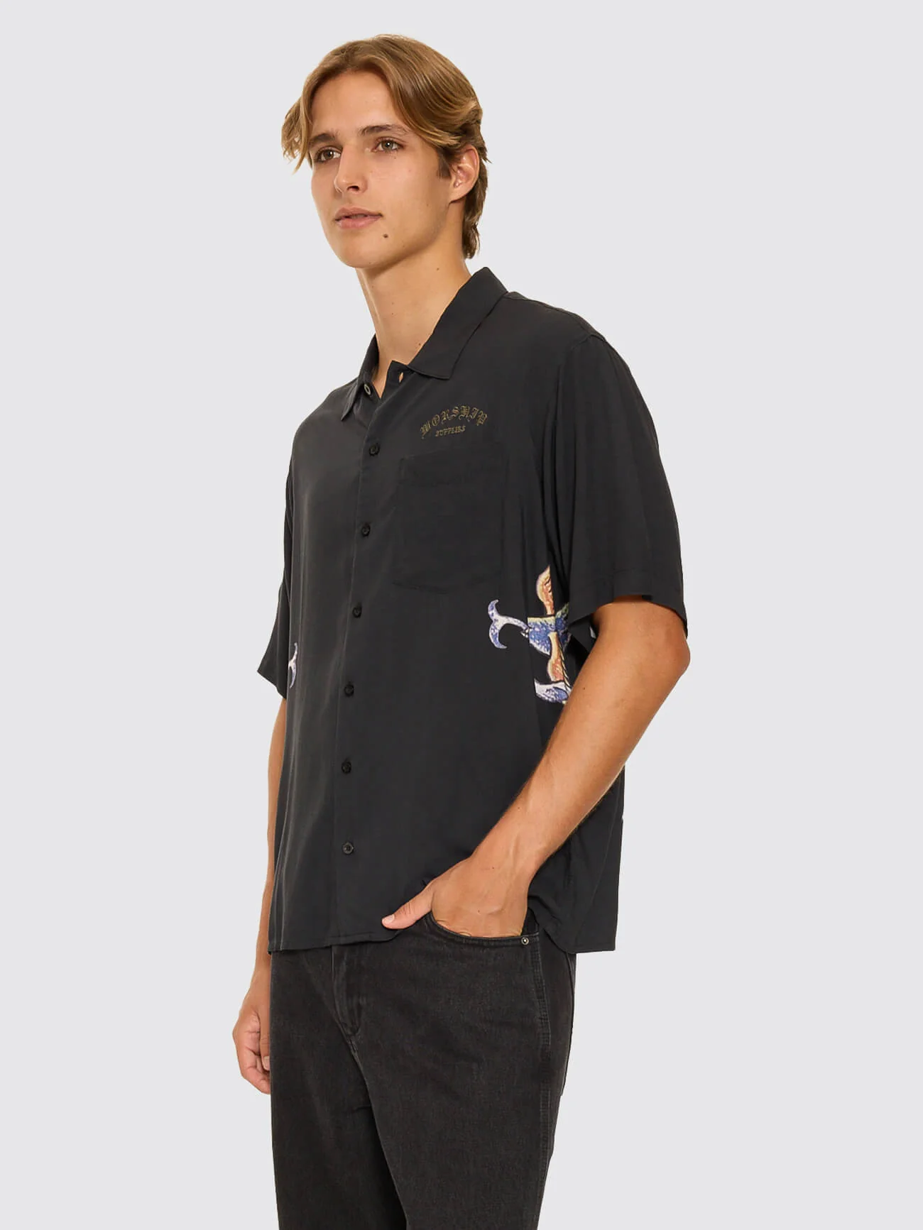 Ned Short Sleeve Shirt - Washed Black - Image 4