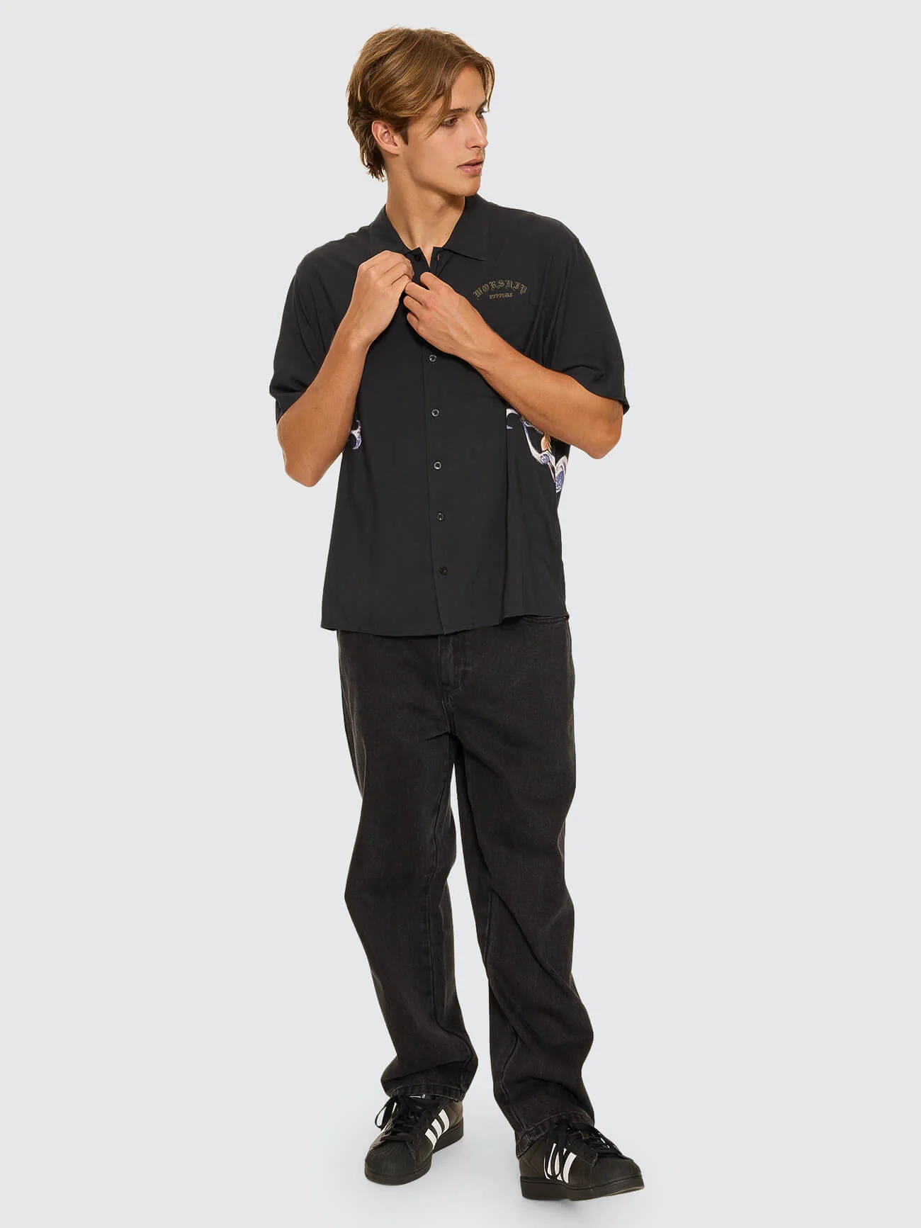 Ned Short Sleeve Shirt - Washed Black - Image 6