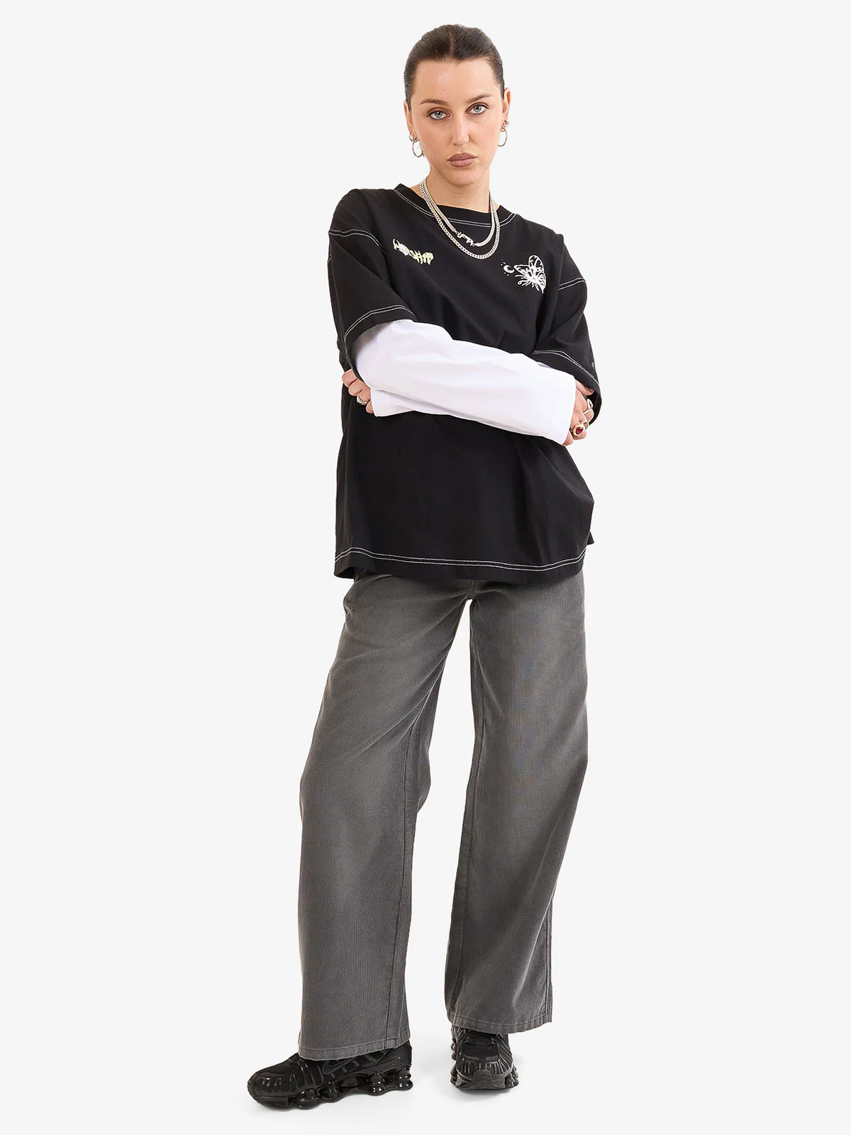 Never Assume Oversize Double Sleeve Tee - Black - Image 4