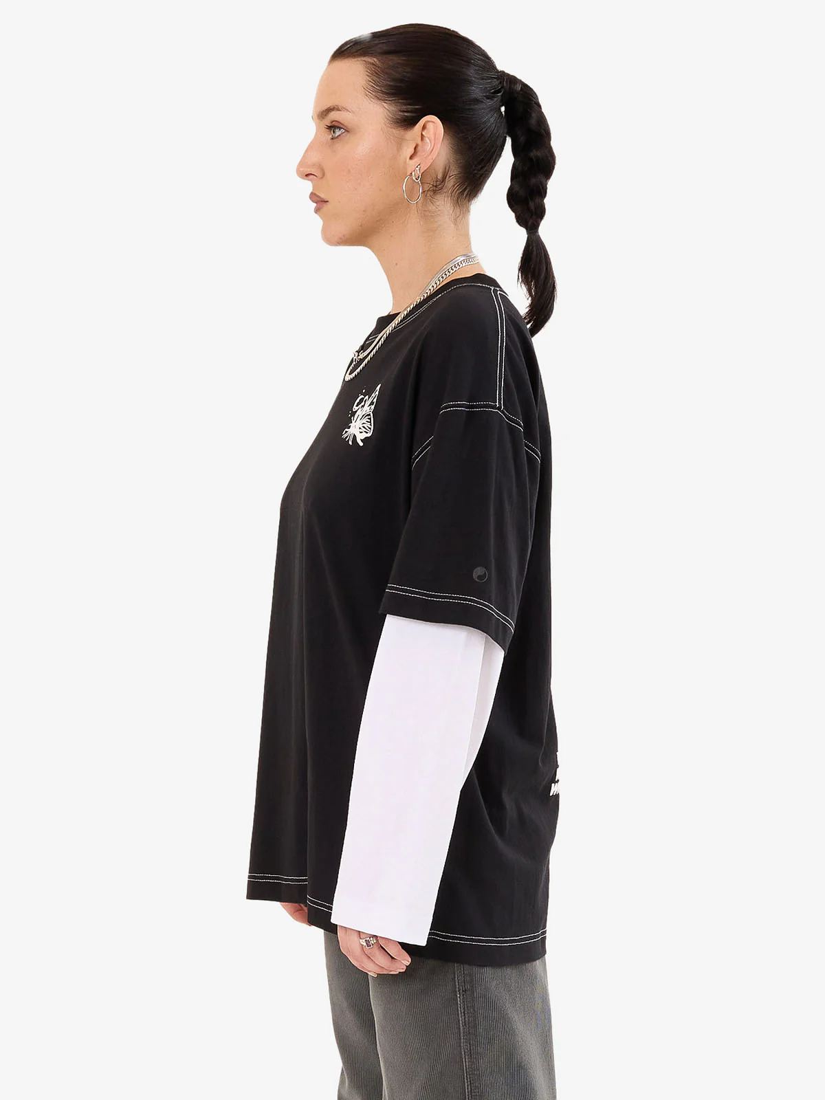 Never Assume Oversize Double Sleeve Tee - Black - Image 5