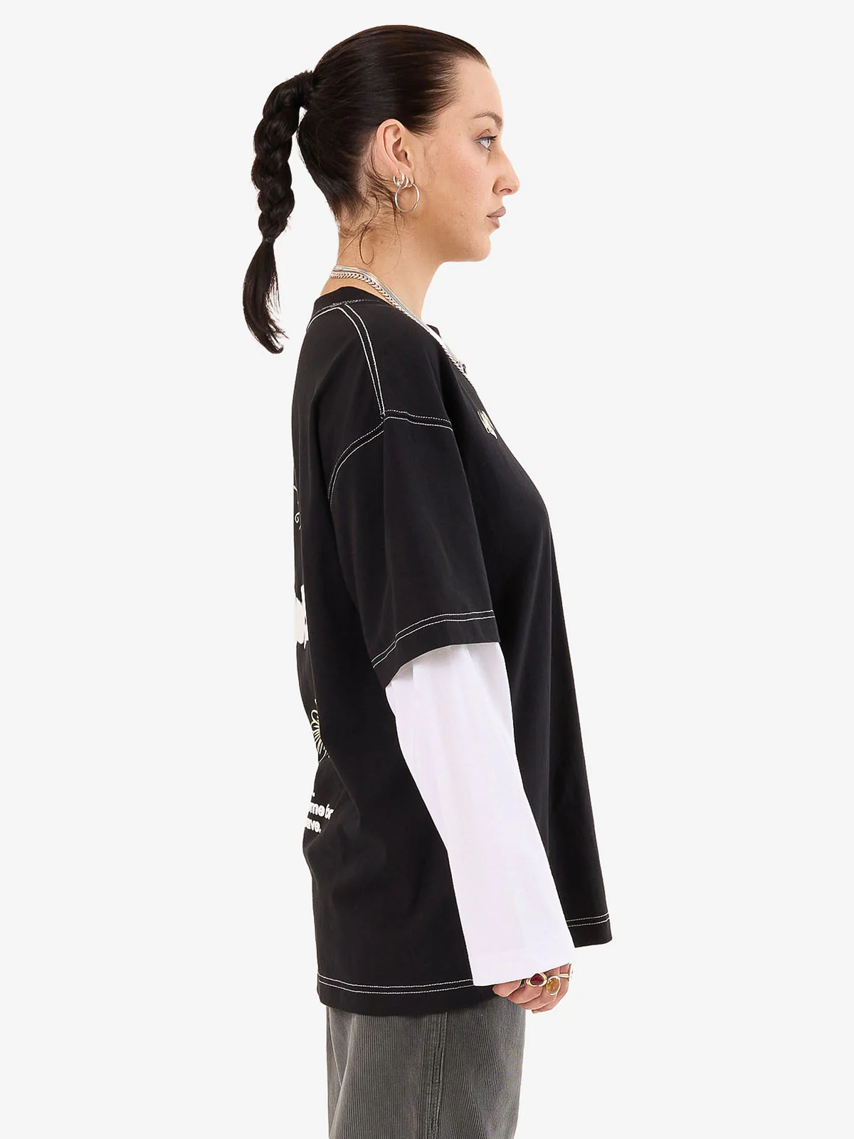 Never Assume Oversize Double Sleeve Tee - Black - Image 7