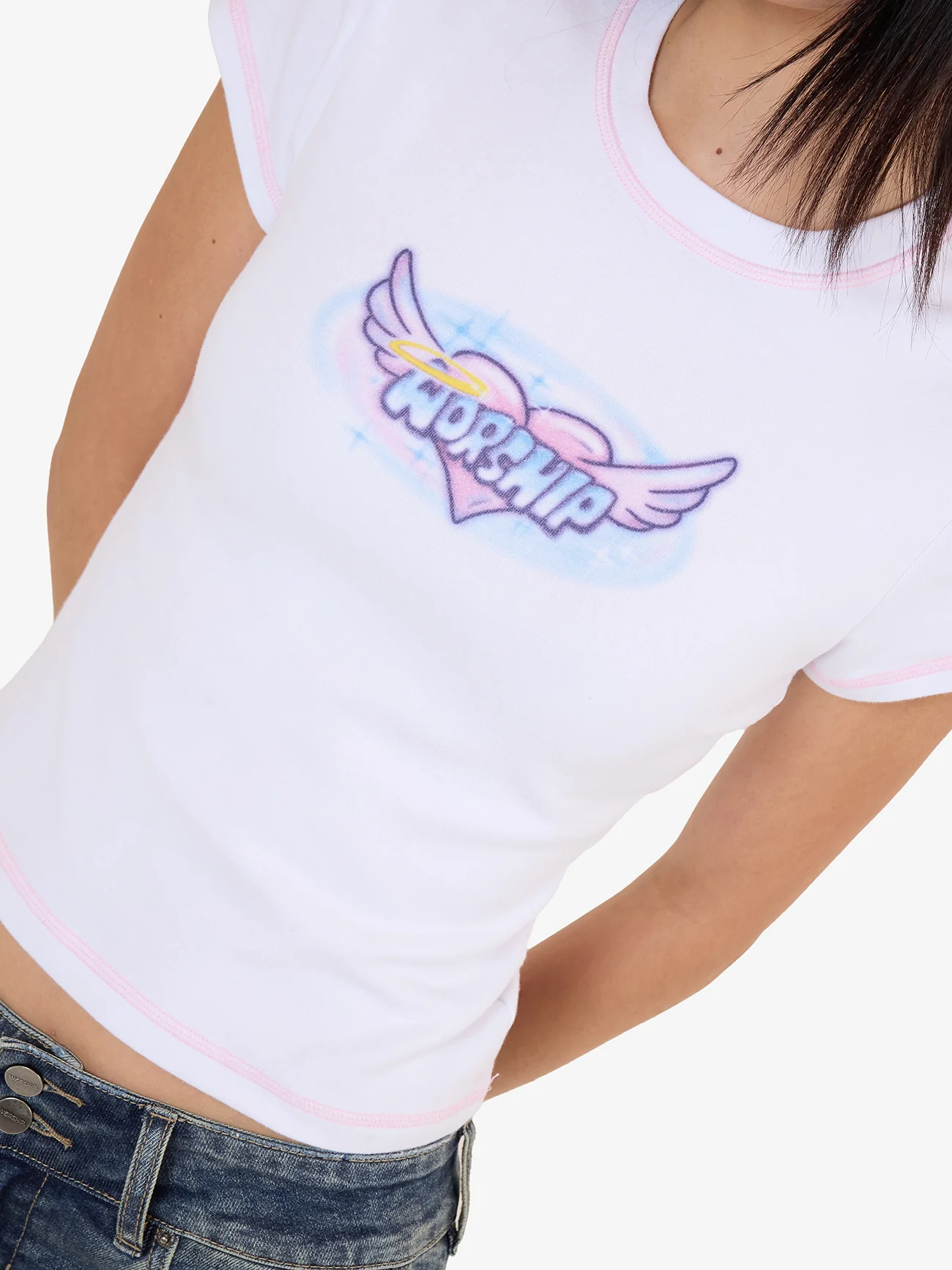 Not Your Angel Cap Sleeve Tee - White - Image 2