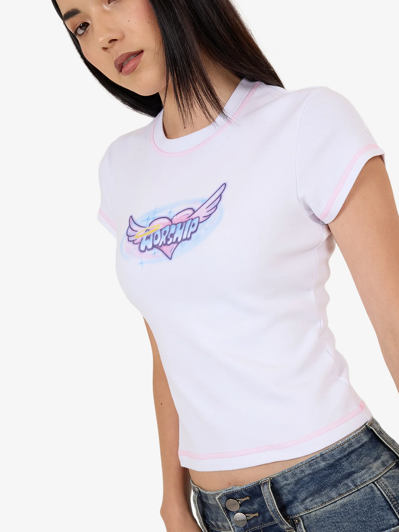 Not Your Angel Cap Sleeve Tee - White - Image 6