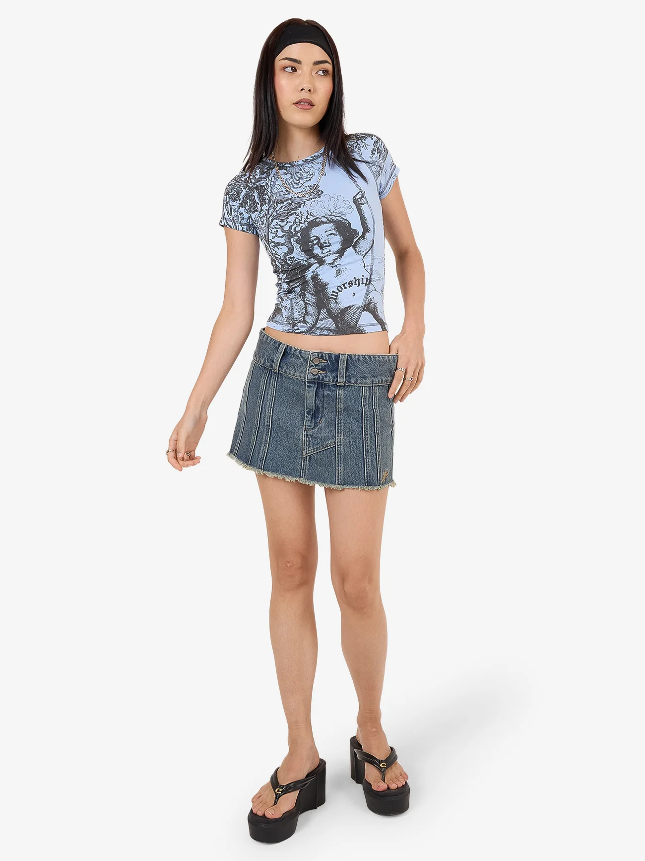 Not Your Angel Panelled Raglan Tee - Bell Air Blue - Image 3
