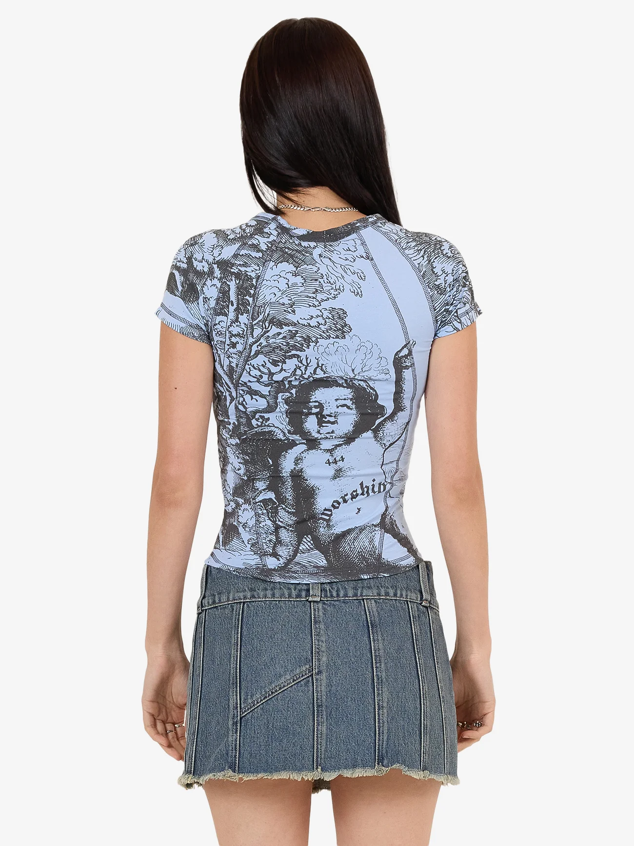 Not Your Angel Panelled Raglan Tee - Bell Air Blue - Image 5
