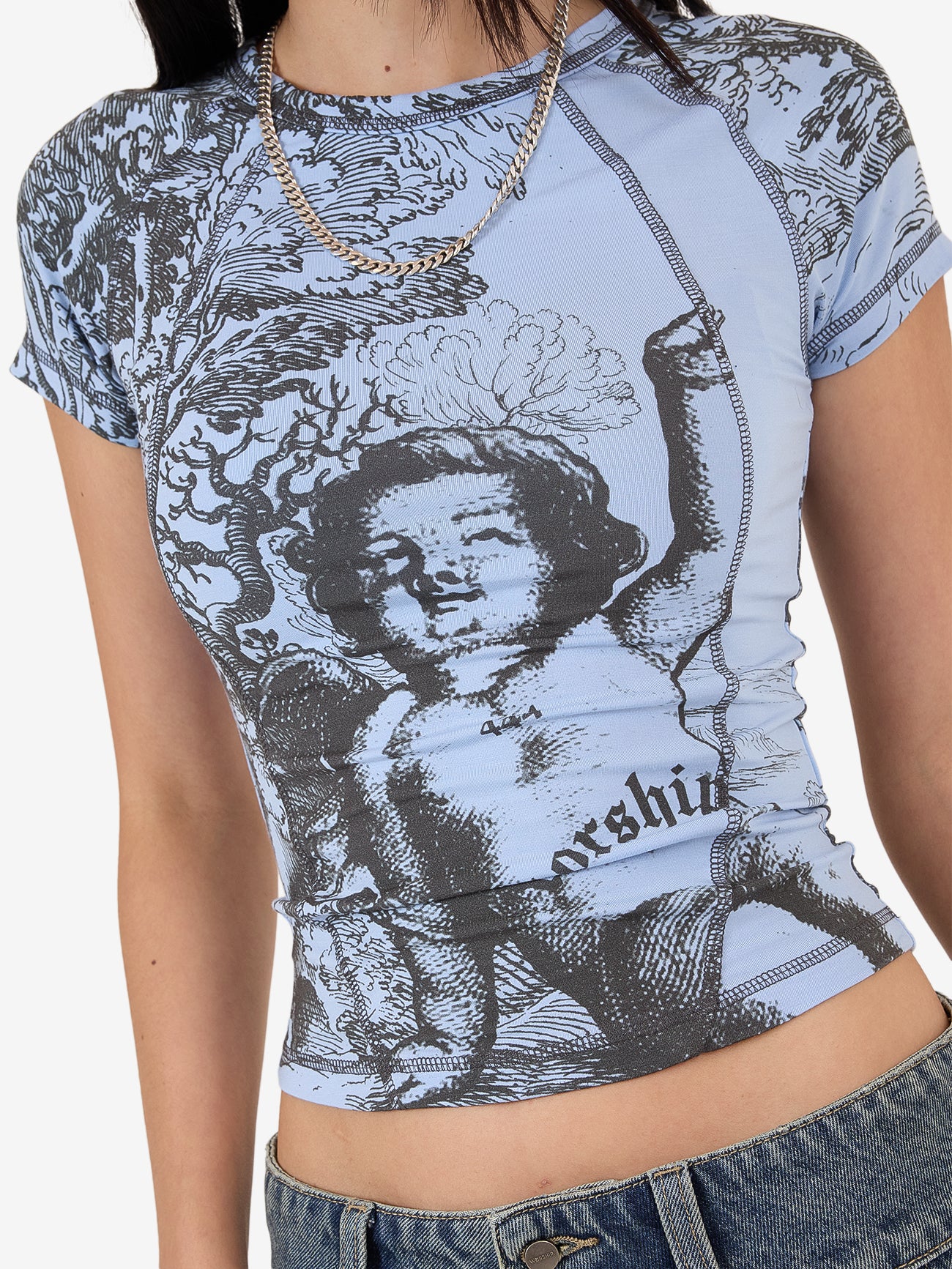 Not Your Angel Panelled Raglan Tee - Bell Air Blue - Image 7