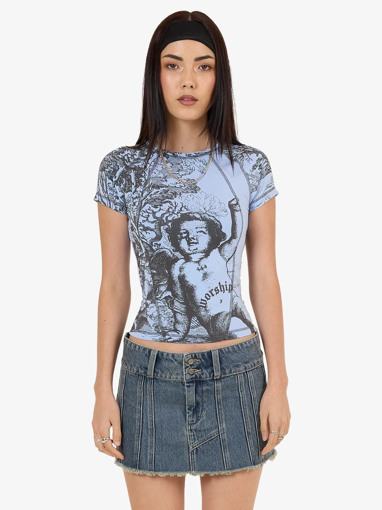 Not Your Angel Panelled Raglan Tee - Bell Air Blue - Image 8