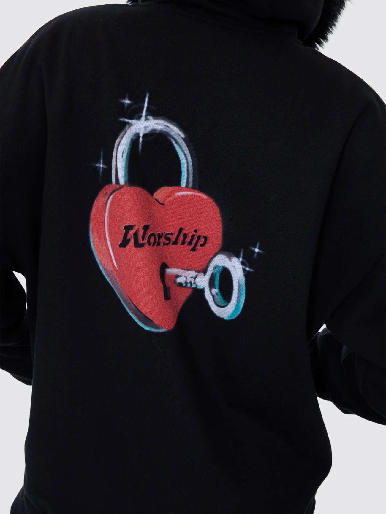 Padlock Zip Front Hood - Black Fur - Image 3