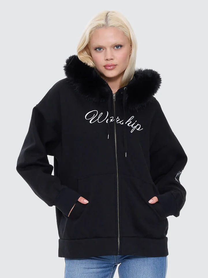 Padlock Zip Front Hood - Black Fur - Image 4