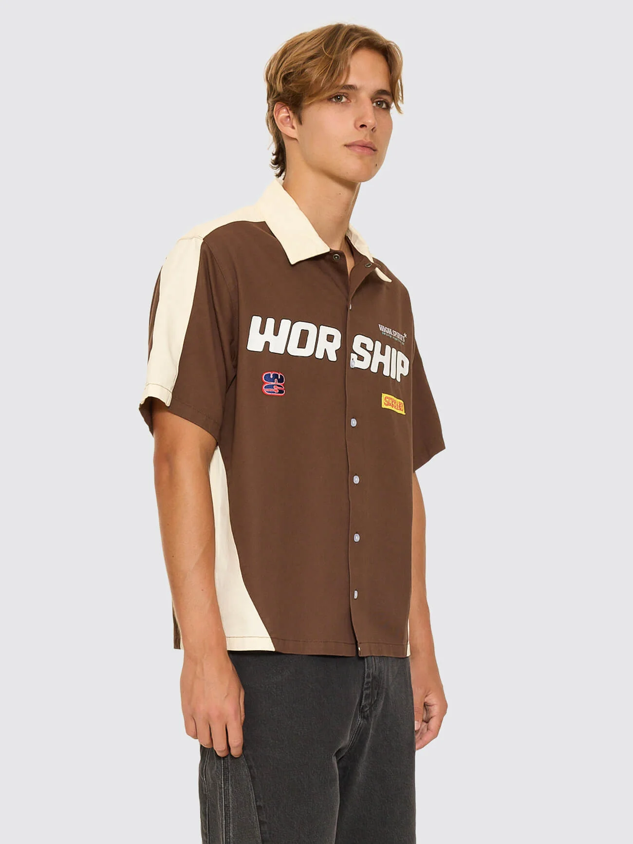 Panorama Short Sleeve Work Shirt - Dark Choc Brown - Image 5