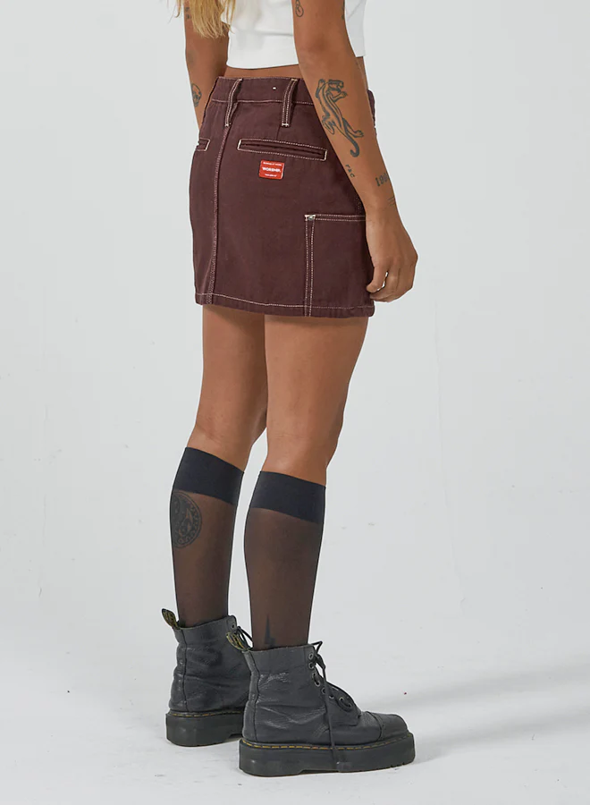 Patches Rivet Mini Skirt - Fudge - Image 3