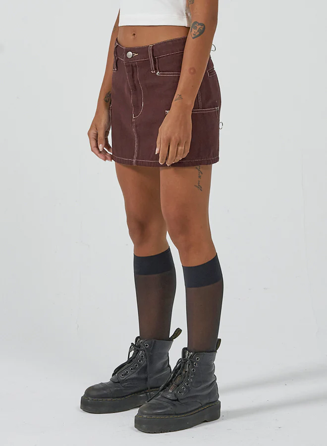 Patches Rivet Mini Skirt - Fudge - Image 4