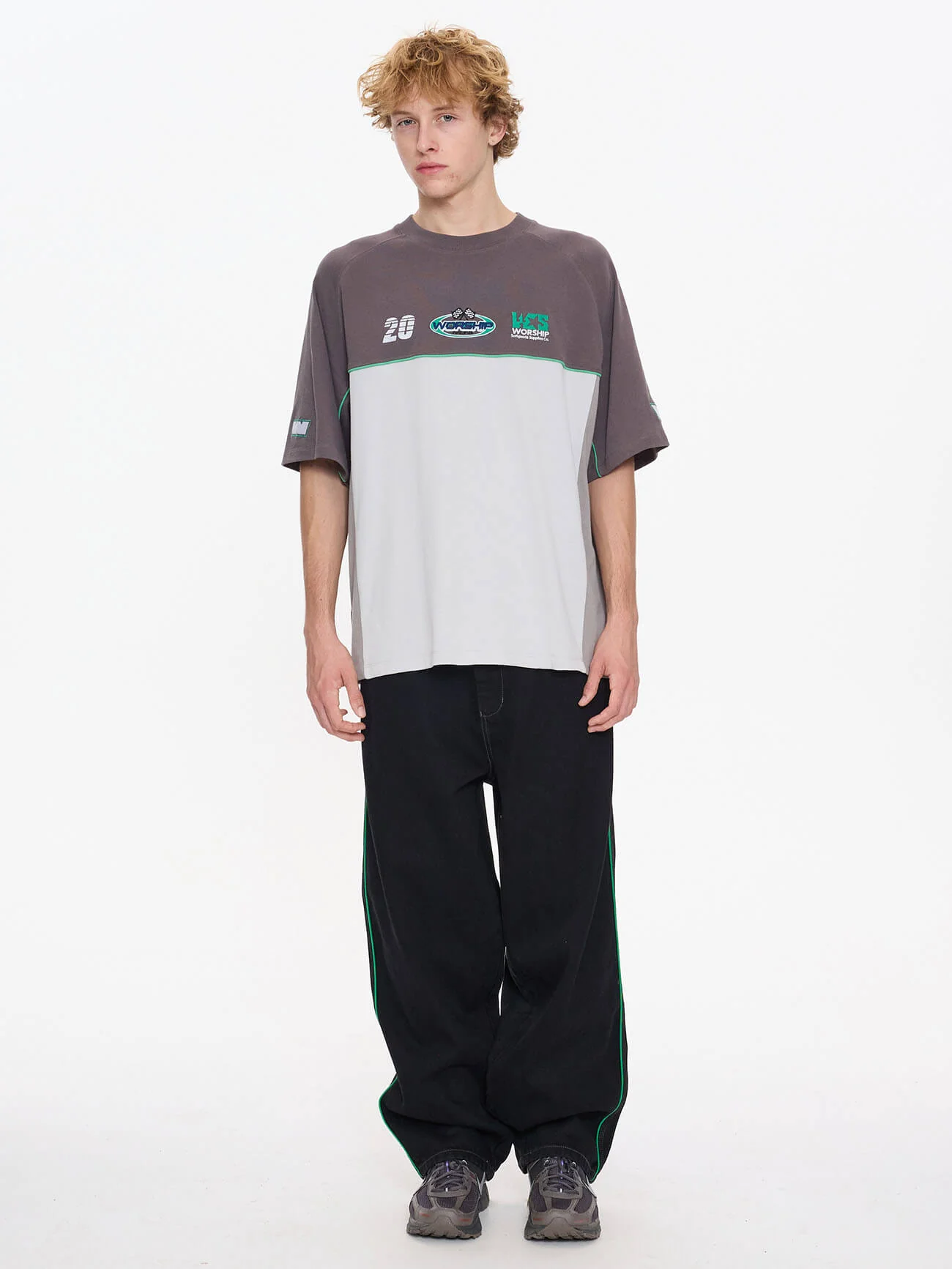 Pit Crew Panel Oversize Raglan Tee - Worn Black - Image 7