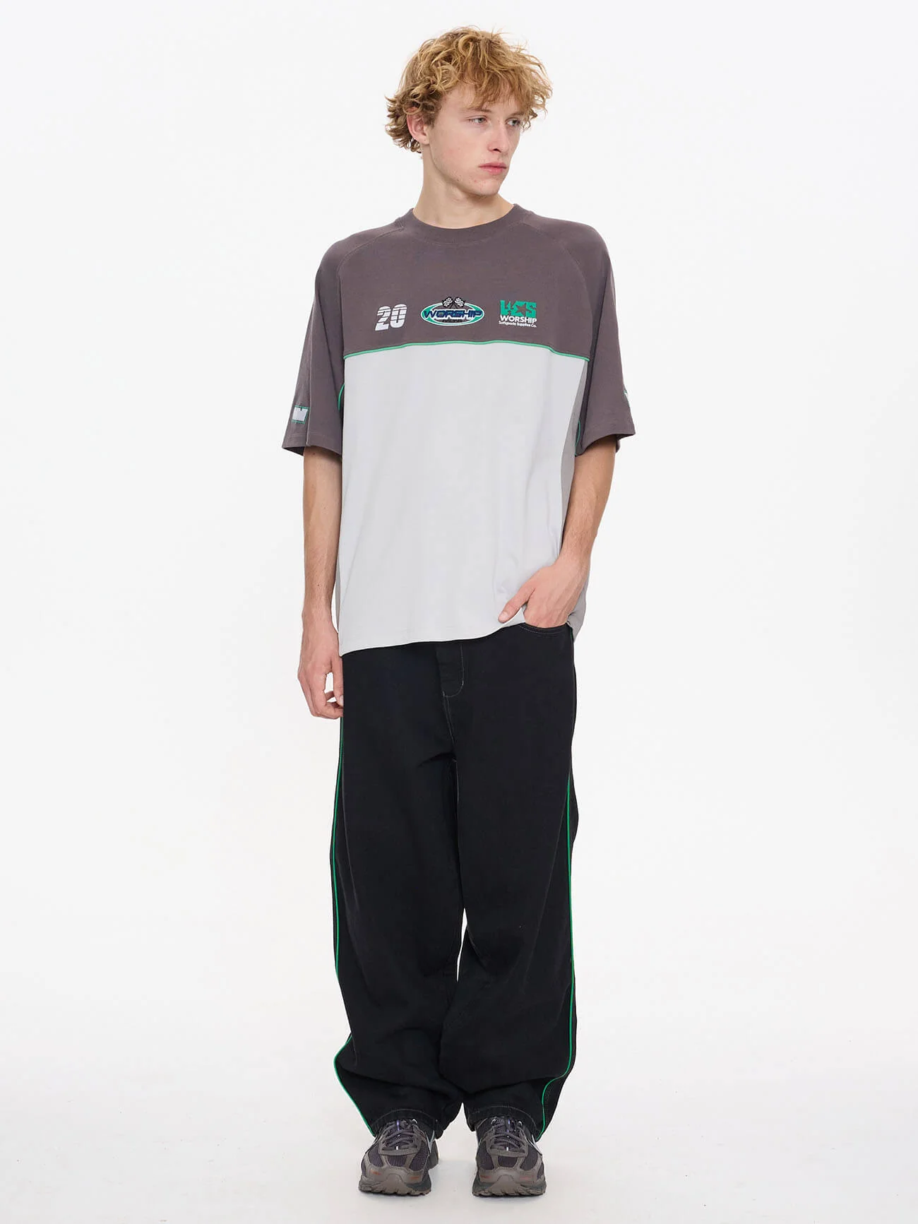 Pit Crew Panel Oversize Raglan Tee - Worn Black - Image 8