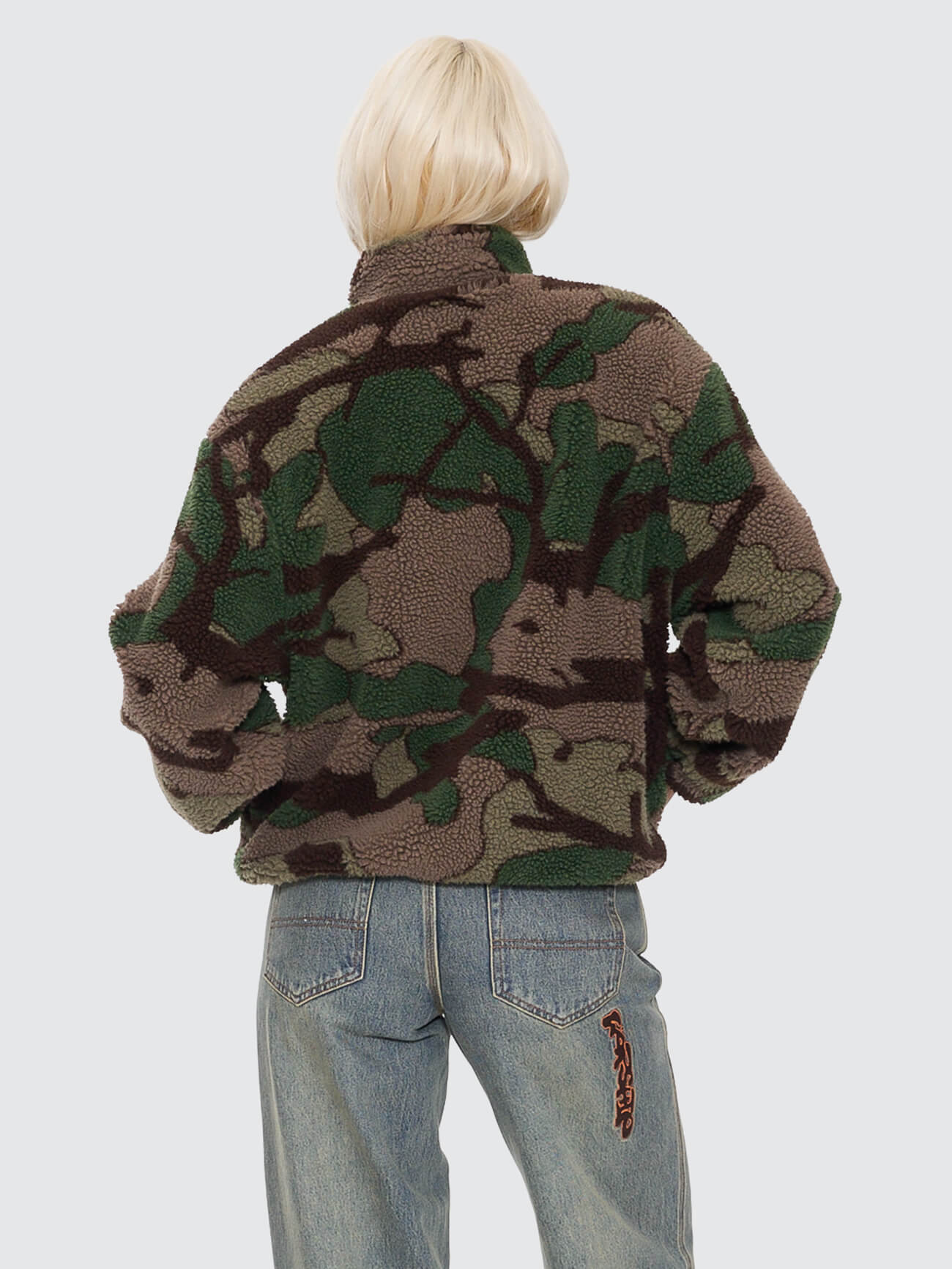 Plain Sight Zip Through Sherpa Fleece - Camo Green - Image 5