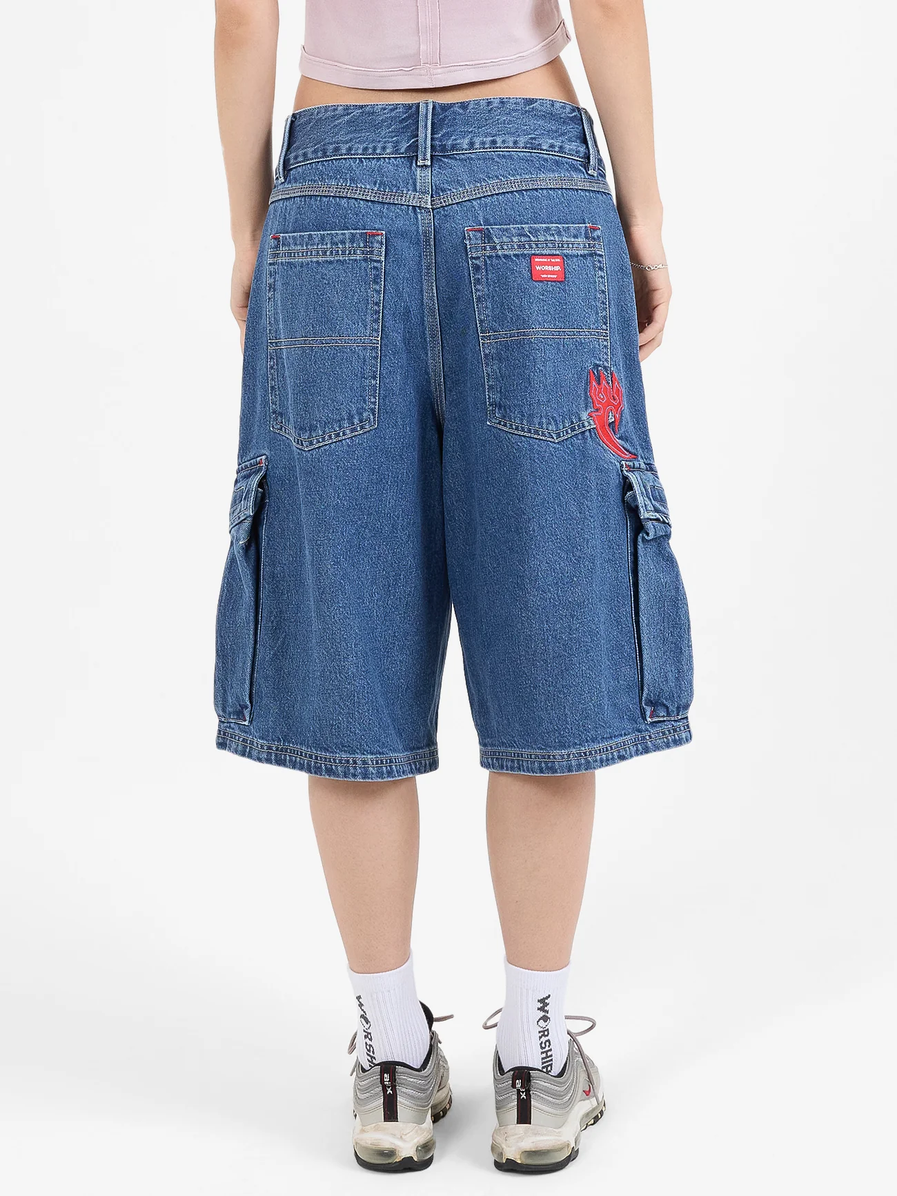 Playtime Big Kitty Cargo Denim Short - Worn Blue Rinse - Image 2