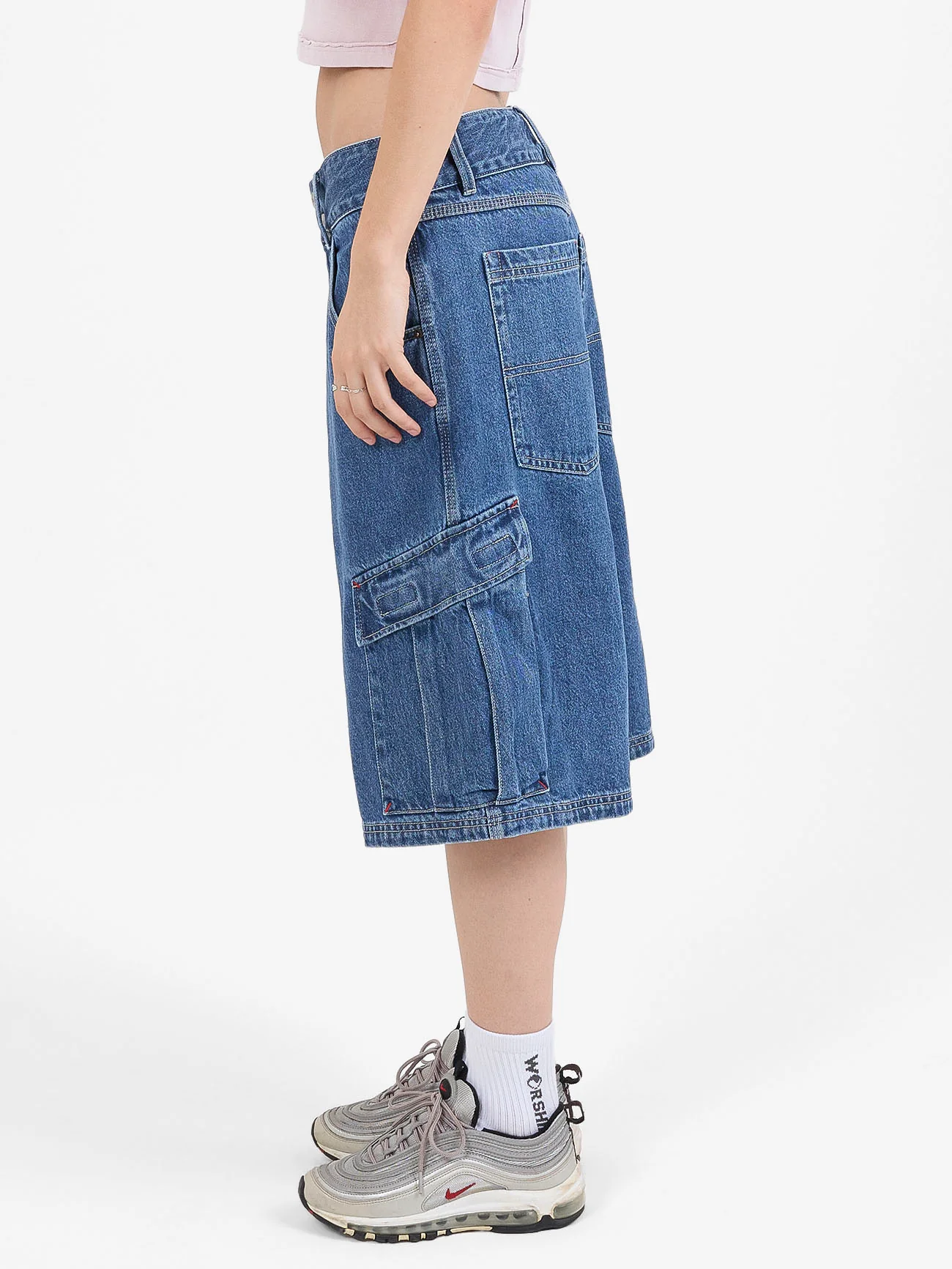 Playtime Big Kitty Cargo Denim Short - Worn Blue Rinse - Image 4