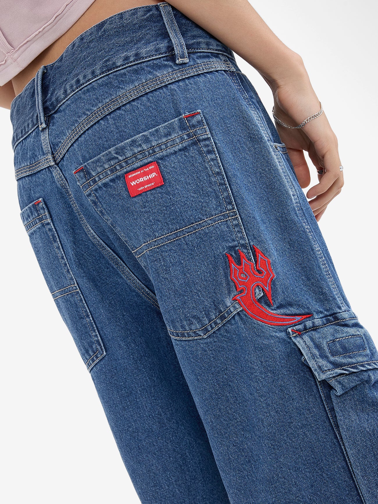 Playtime Big Kitty Cargo Denim Short - Worn Blue Rinse - Image 6