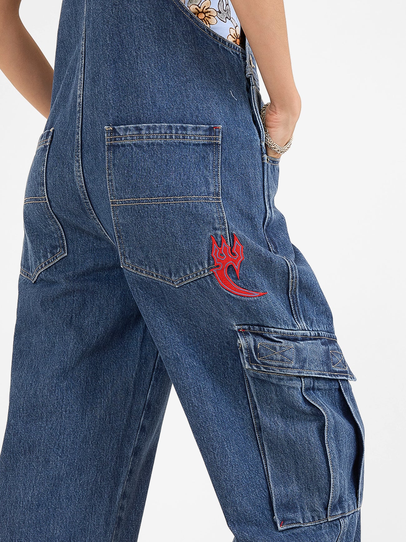 Playtime Cargo Denim Overall - Worn Blue Rinse - Image 7