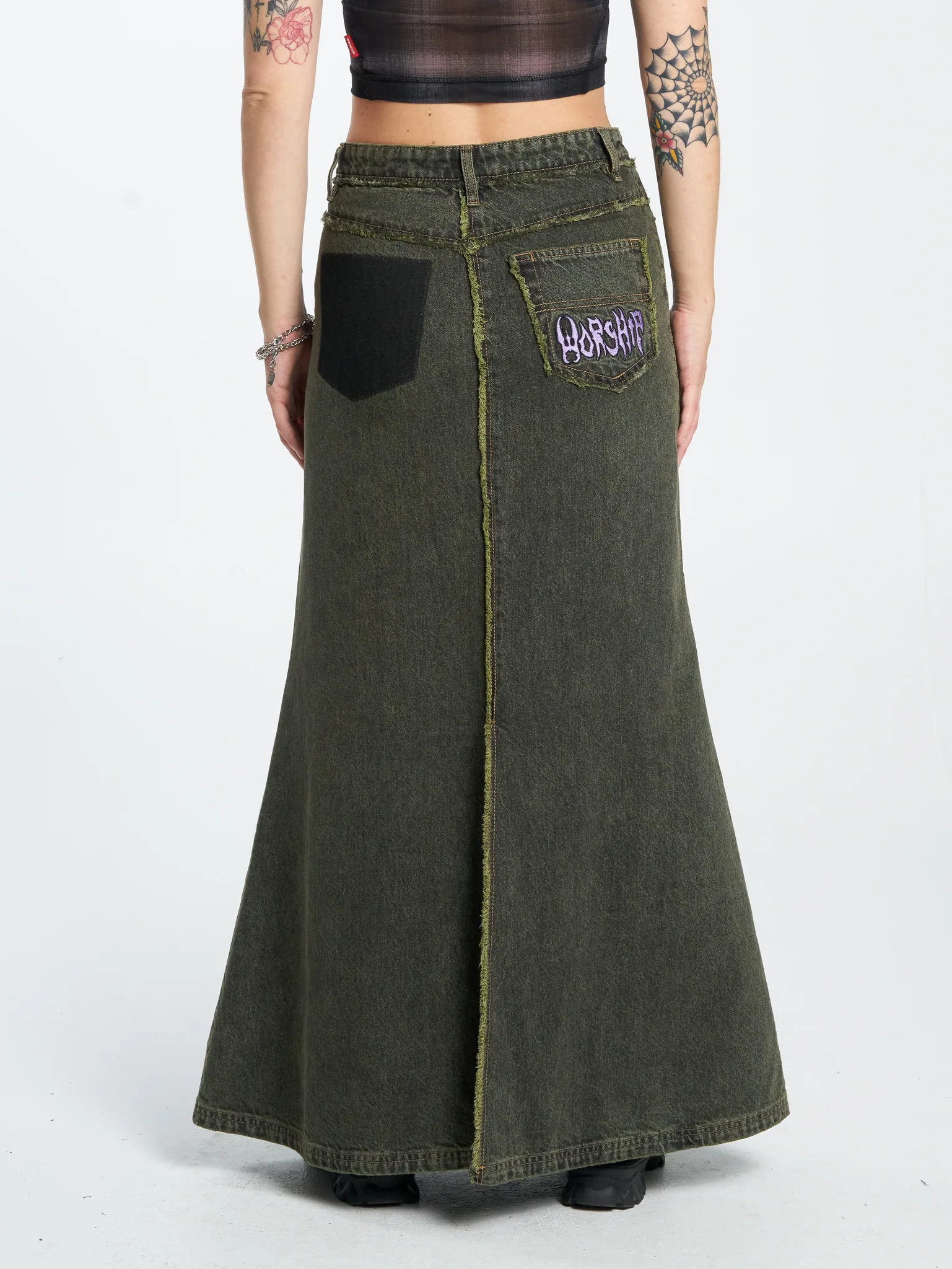 Pond Scum Denim Maxi Skirt - Pond Green Overdye - Image 2