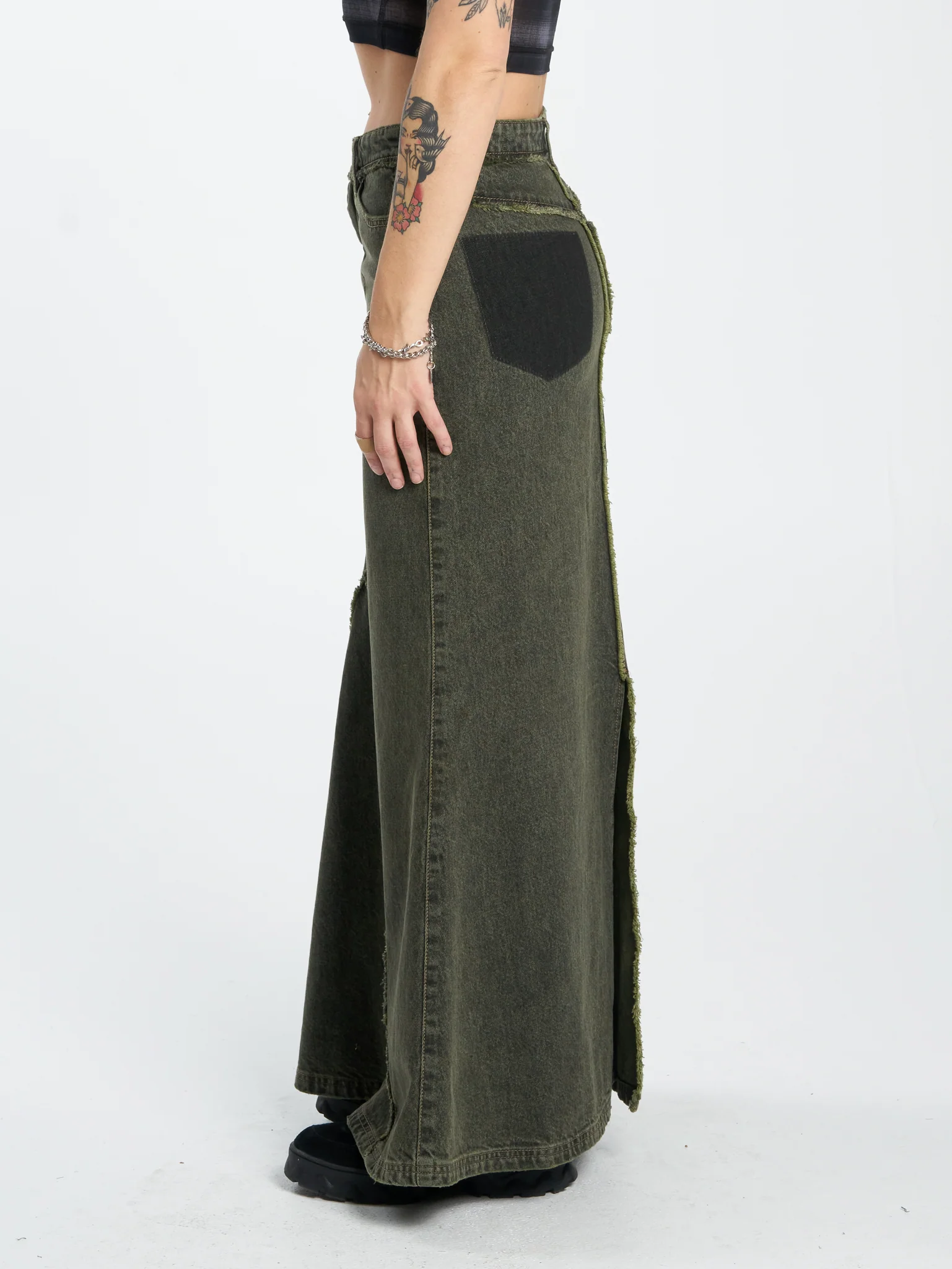 Pond Scum Denim Maxi Skirt - Pond Green Overdye - Image 3
