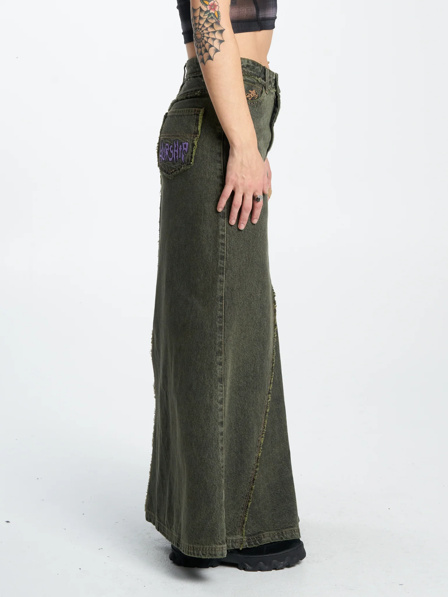 Pond Scum Denim Maxi Skirt - Pond Green Overdye - Image 4