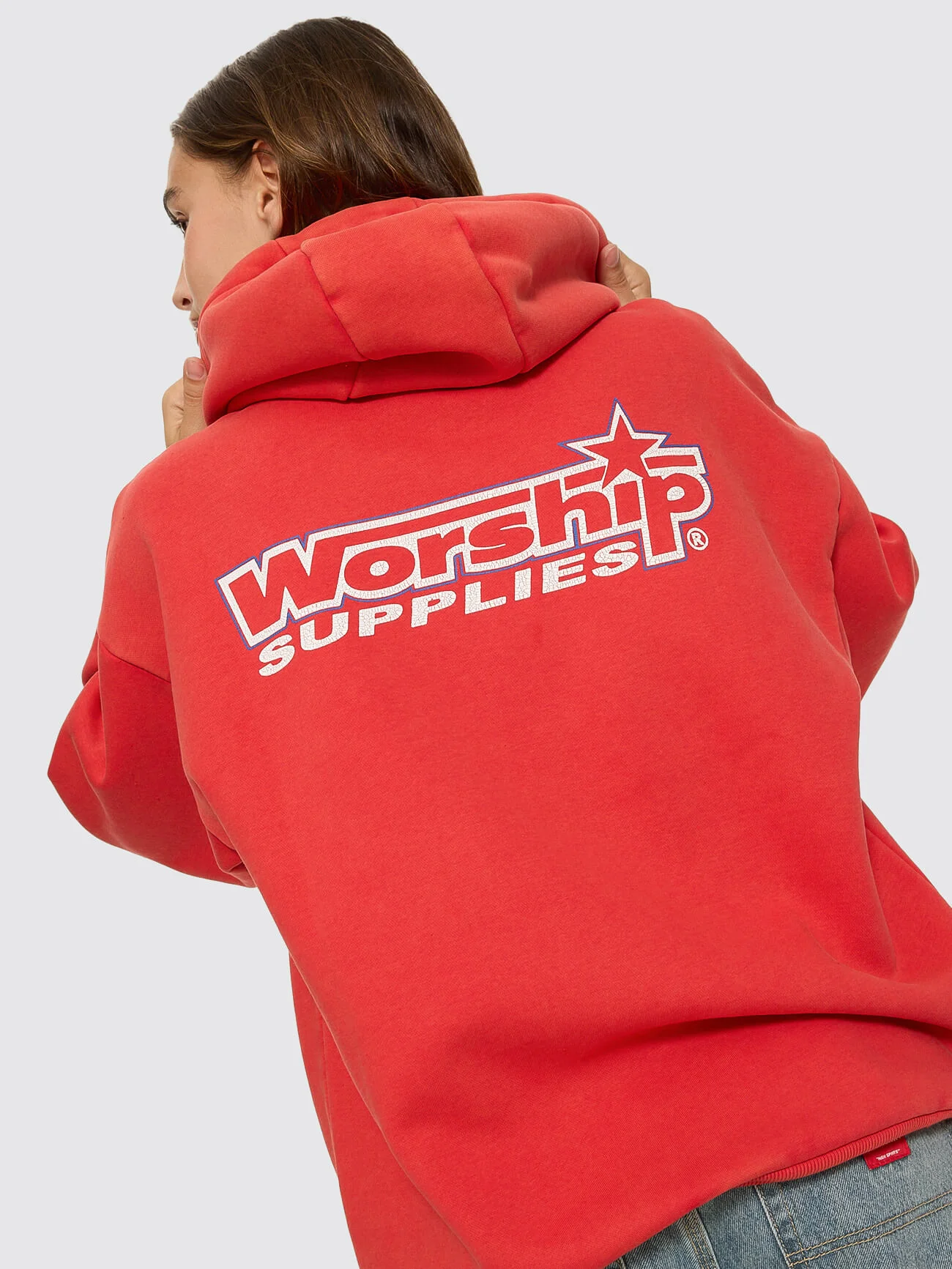 Push Off Zip Through Oversized Fit Hood - Washed Lucky Red - Image 2