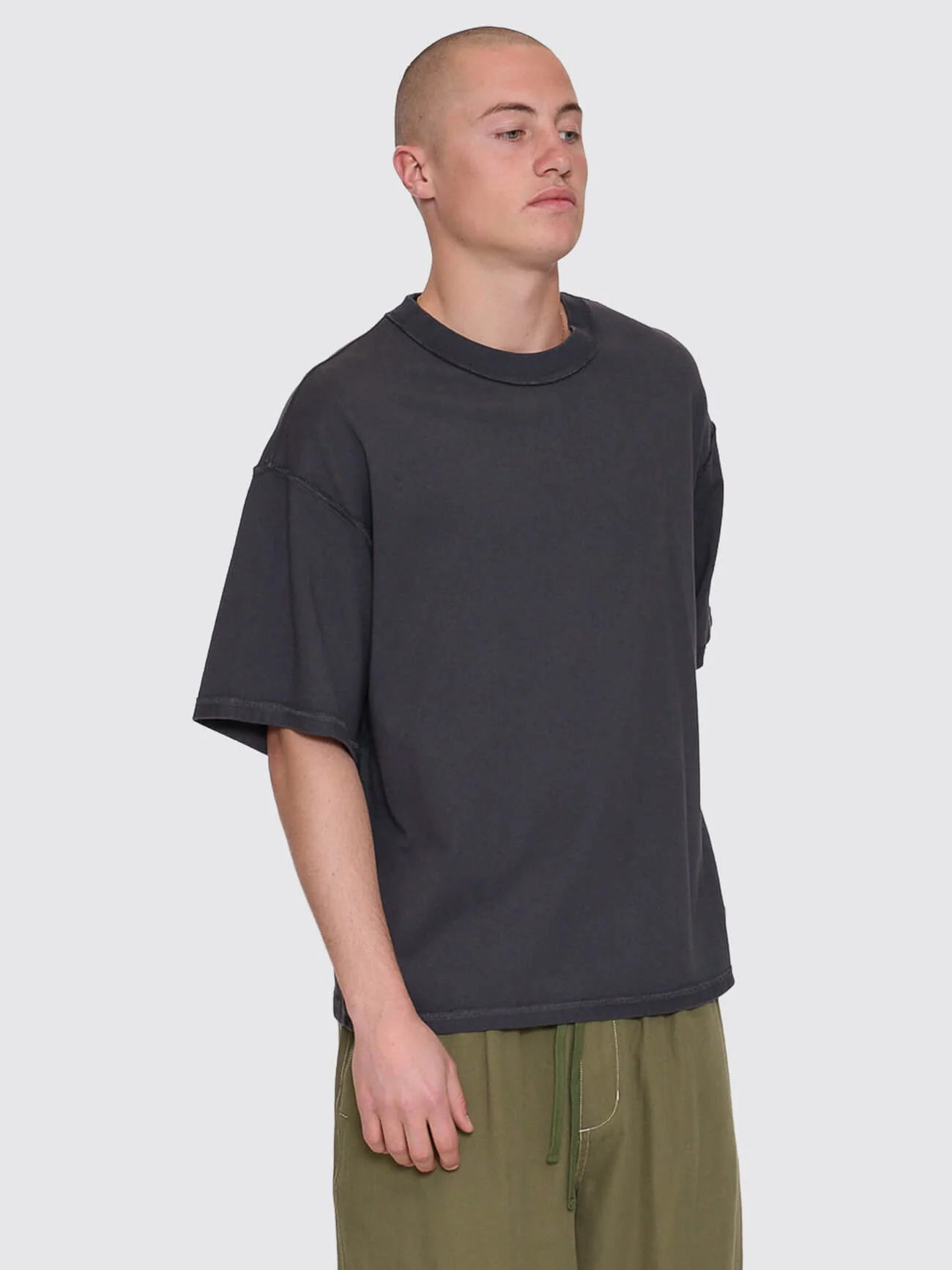 Reverse Box Fit Cropped Overdye Tee - Black Overdye - Image 4