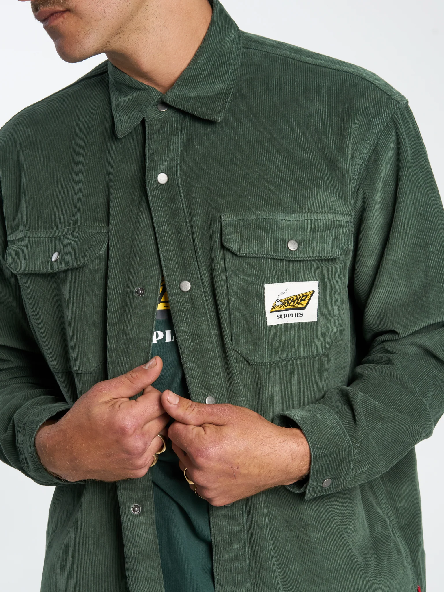 Sawn Off Long Sleeve Work Shirt - Pine Needle - Image 4
