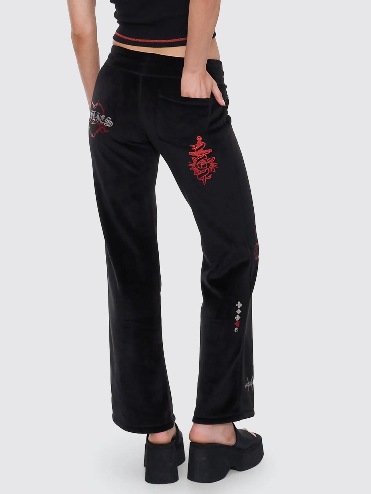Scratch Velour Flare Track Pant - Black - Image 2
