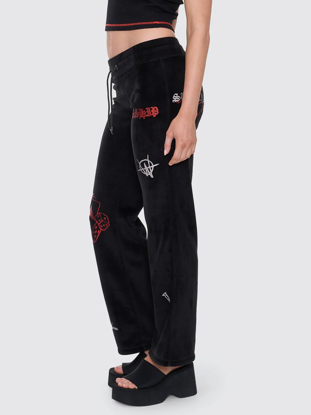 Scratch Velour Flare Track Pant - Black - Image 3