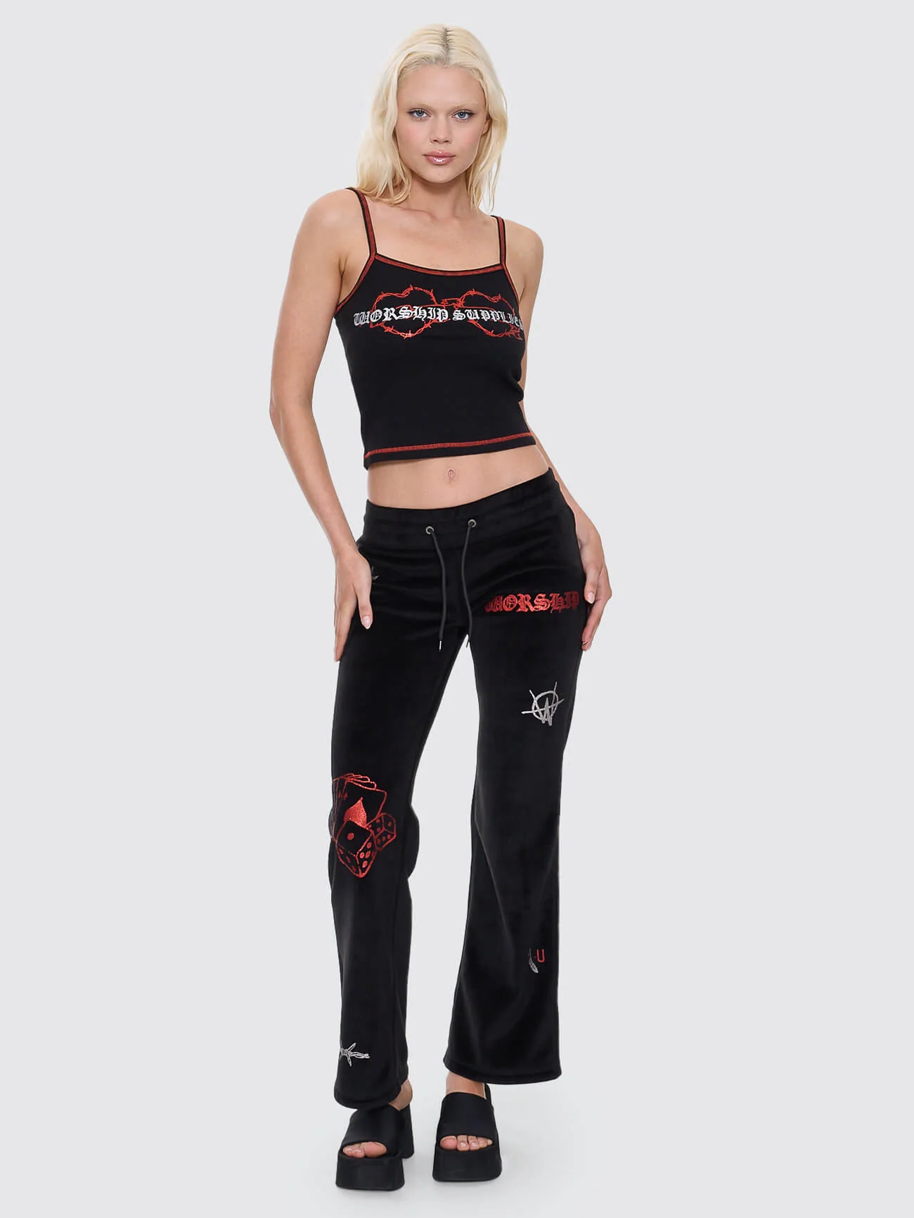 Scratch Velour Flare Track Pant - Black - Image 4