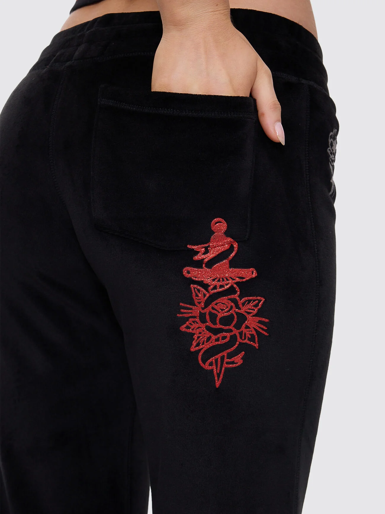 Scratch Velour Flare Track Pant - Black - Image 8