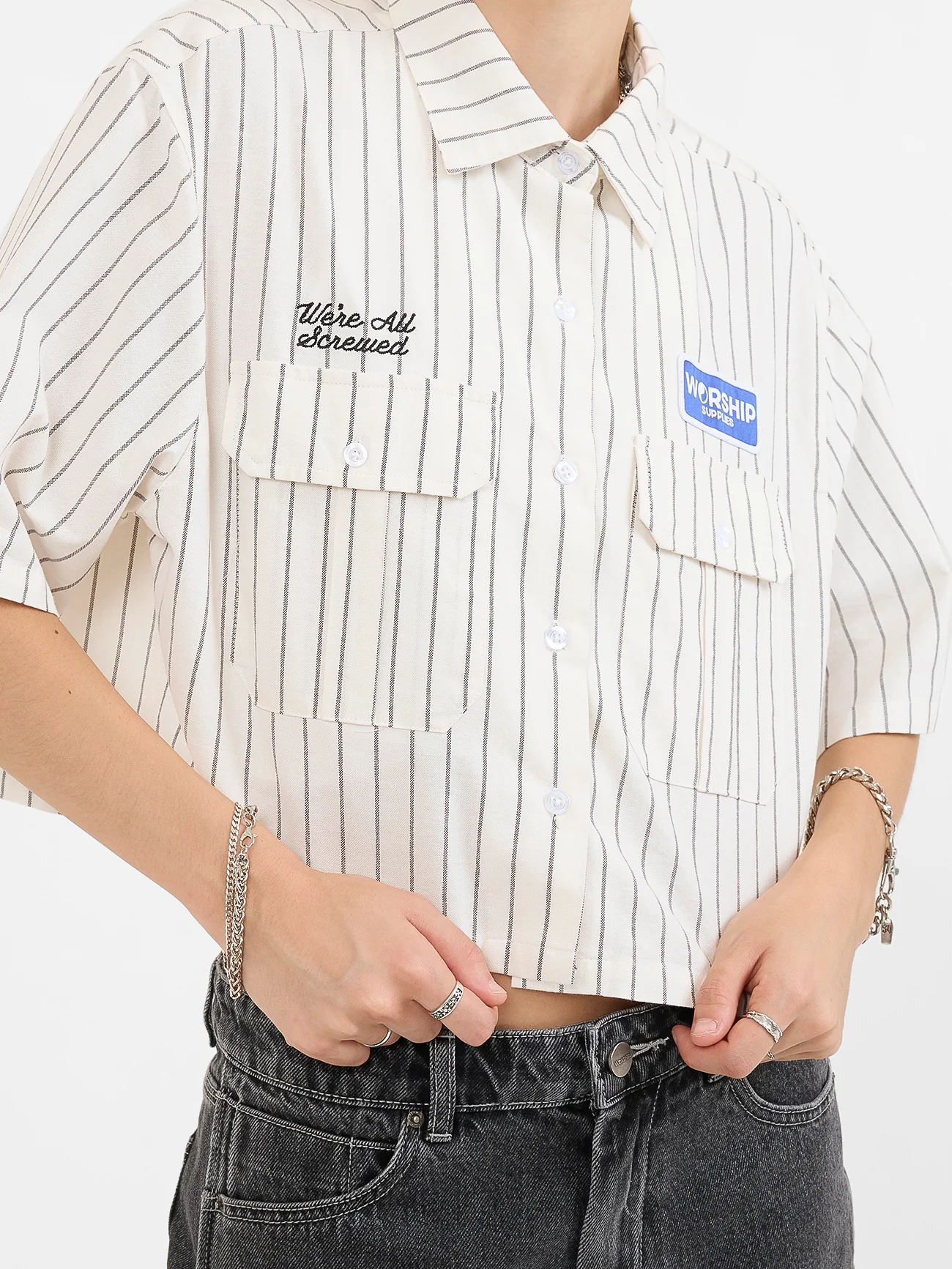 Screwed Box Fit Work Shirt - Bone - Image 6
