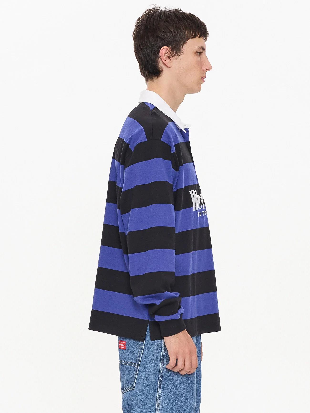 Smoko Long Sleeve Rugby Polo - Black - Cobalt - Image 3